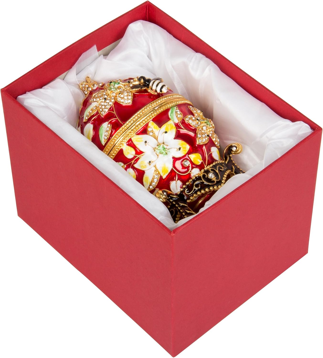 QIFU Easter Egg: Extra Large 7”, Hand Painted Enameled Decorative Hinged Jewelry Trinket Box Unique Gift for Home Decor and Collection