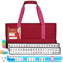 American Mahjong Tile Set,166 White Tiles Mahjong Set,4 Colors Mahjong Racks,Travel Mahjong Set with Red Carrying Bag