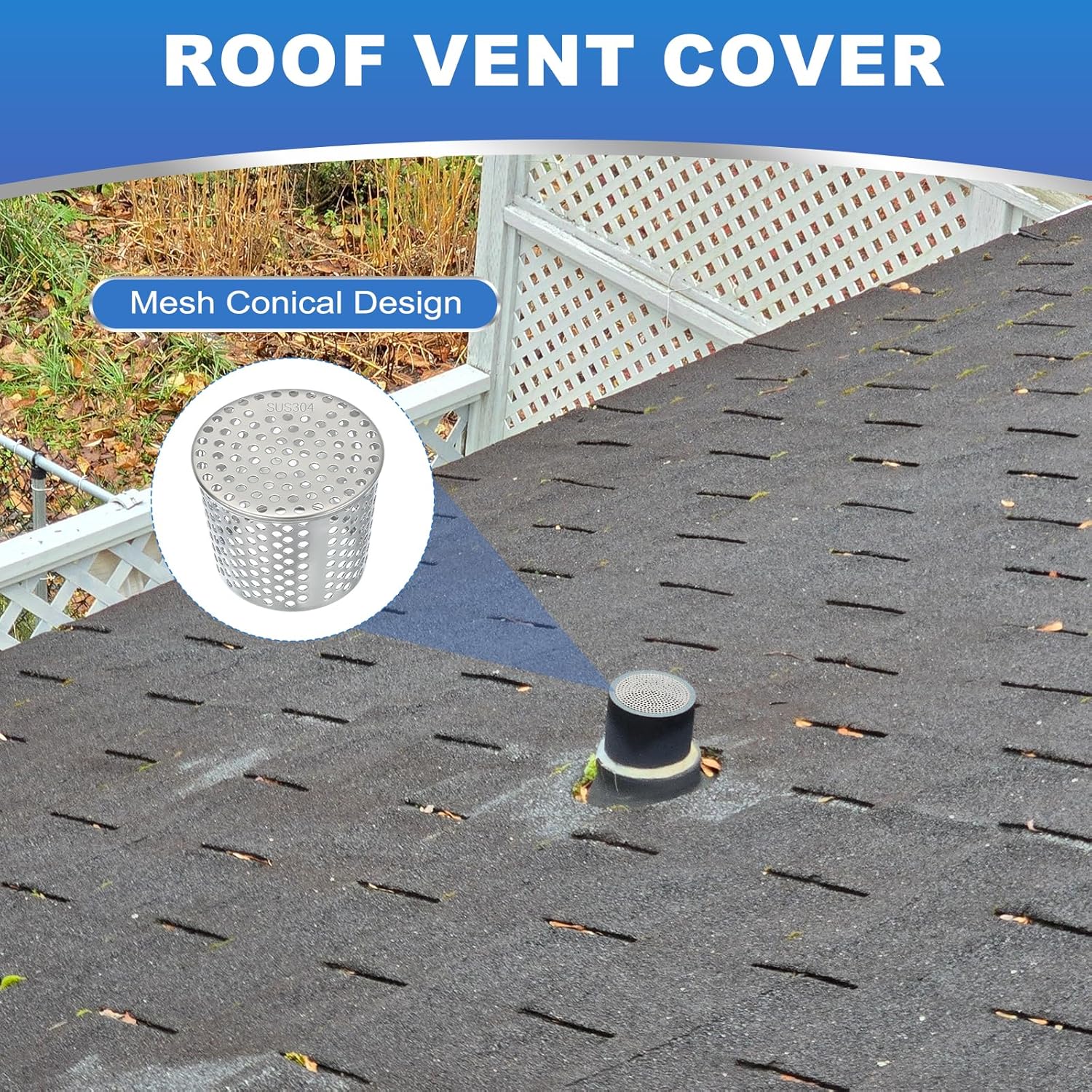 PATIKIL Gutter Guard Filter 3.9"-3.4", 2 Pcs PVC Termination Cap Mesh Screen Roof Vent Cover Stainless Steel Conical Exhaust Pipe Cover Downspout Guard Filter Strainer for Downspout