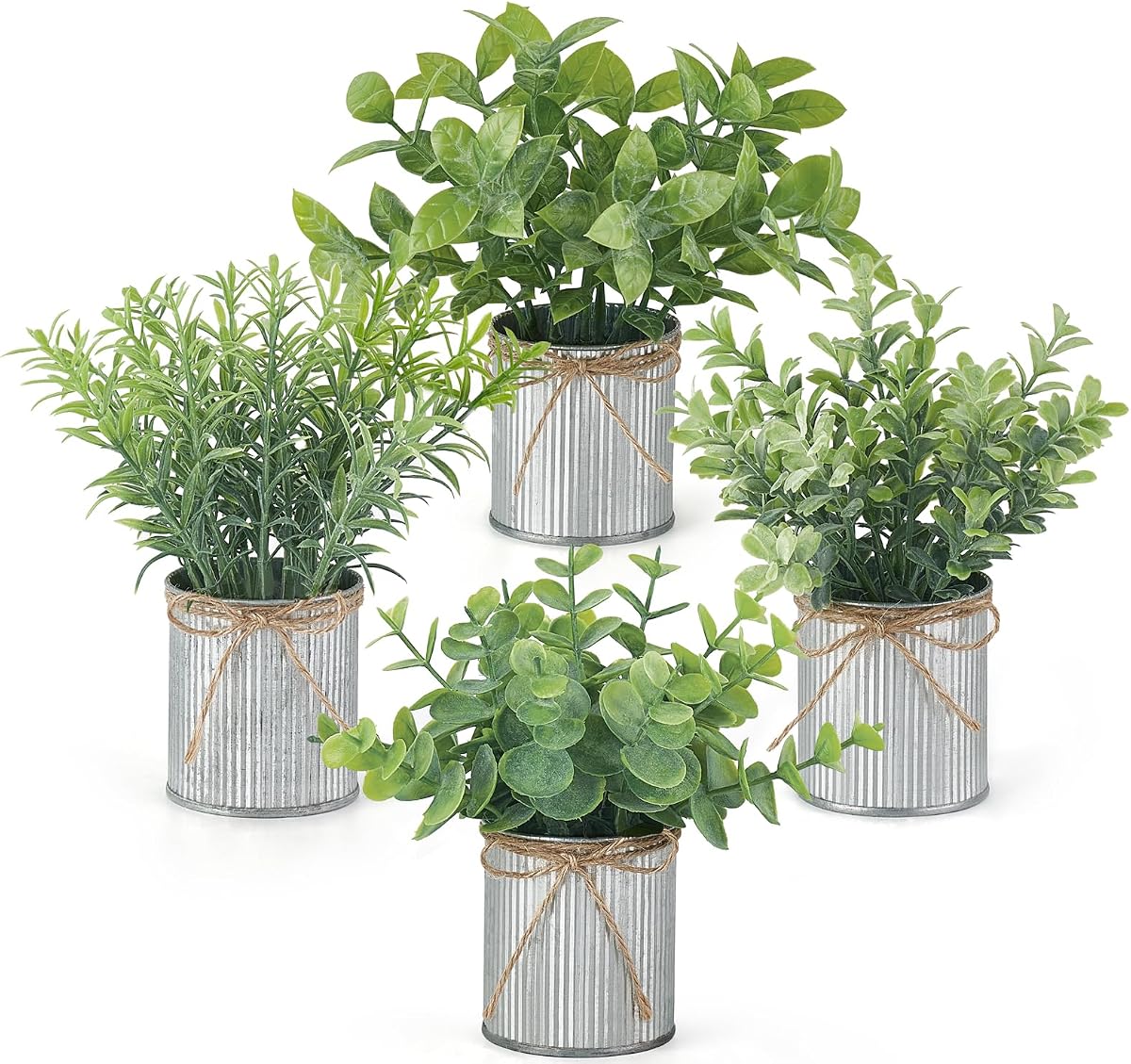 Mkono 4 paquetes de pequeñas plantas falsas en macetas galvanizadas, decoración rústica de granja | Mini plantas artificiales en maceta para interiores, perfectas para baño, oficina, lavandería, estante, mesa central de escritorio, sin mantenimiento