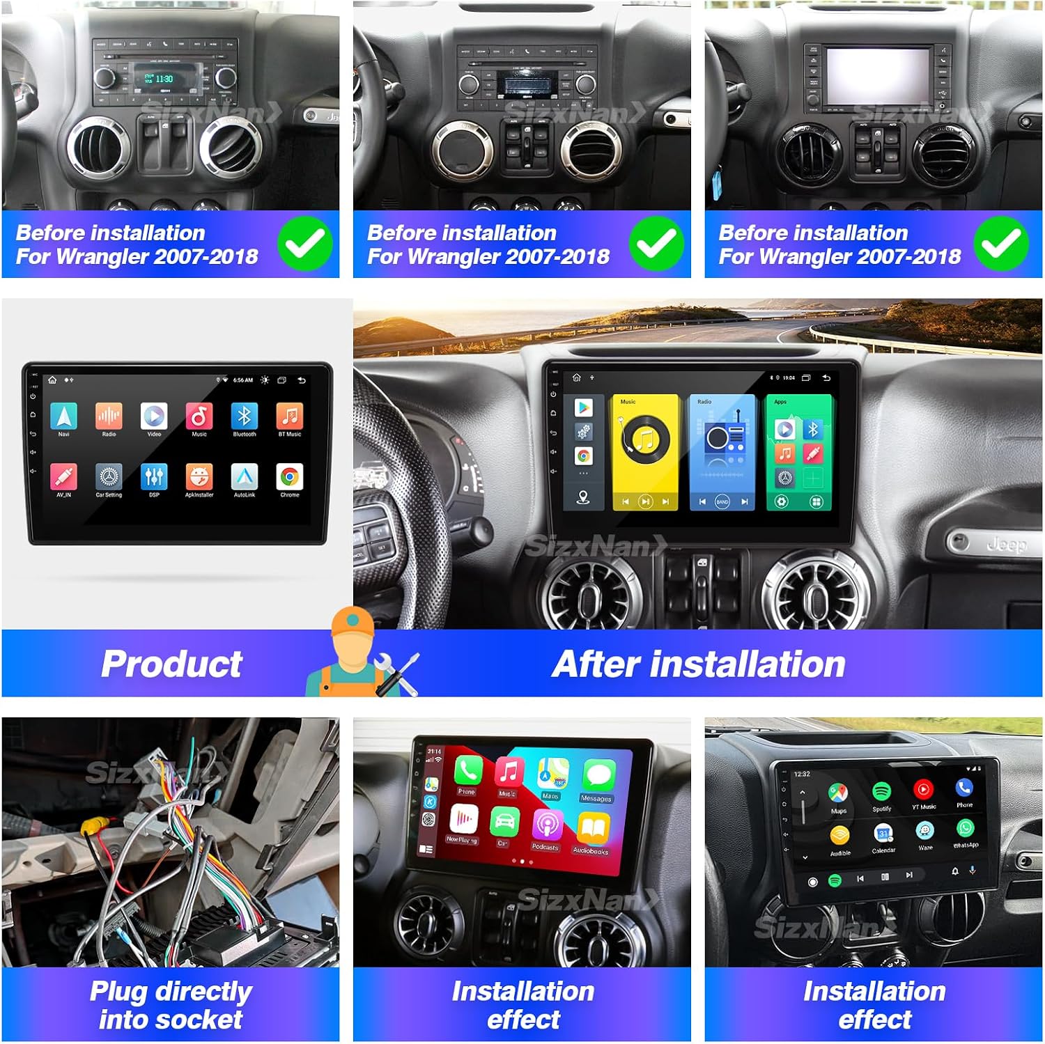 for Jeep Wrangler JK 2008-2017 Dodge RAM 2009-2012 Radio Compatible with Wireless Carplay Android Auto,Car Stereo Bluetooth Navigation Multimedia Player GPS FM AM Backup Camera Head Unit