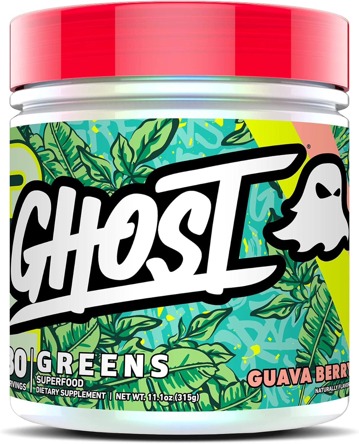GHOST Greens Superfood Powder, Guava Berry - 30 Servings - 19 Super Greens & Reds, Fruits, Vegetables, Spirulina, & Chlorella, Prebiotics, 10 Billion CFU Probiotic & Digestive Enzymes - Gluten-Free