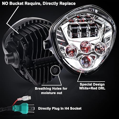 Miniatura 2 de Faro LED para motocicleta de 7 pulgadas Hi Lo Beam blanco y rojo DRL con soporte universal para motocicleta compatible con Harley Honda Kawasaki