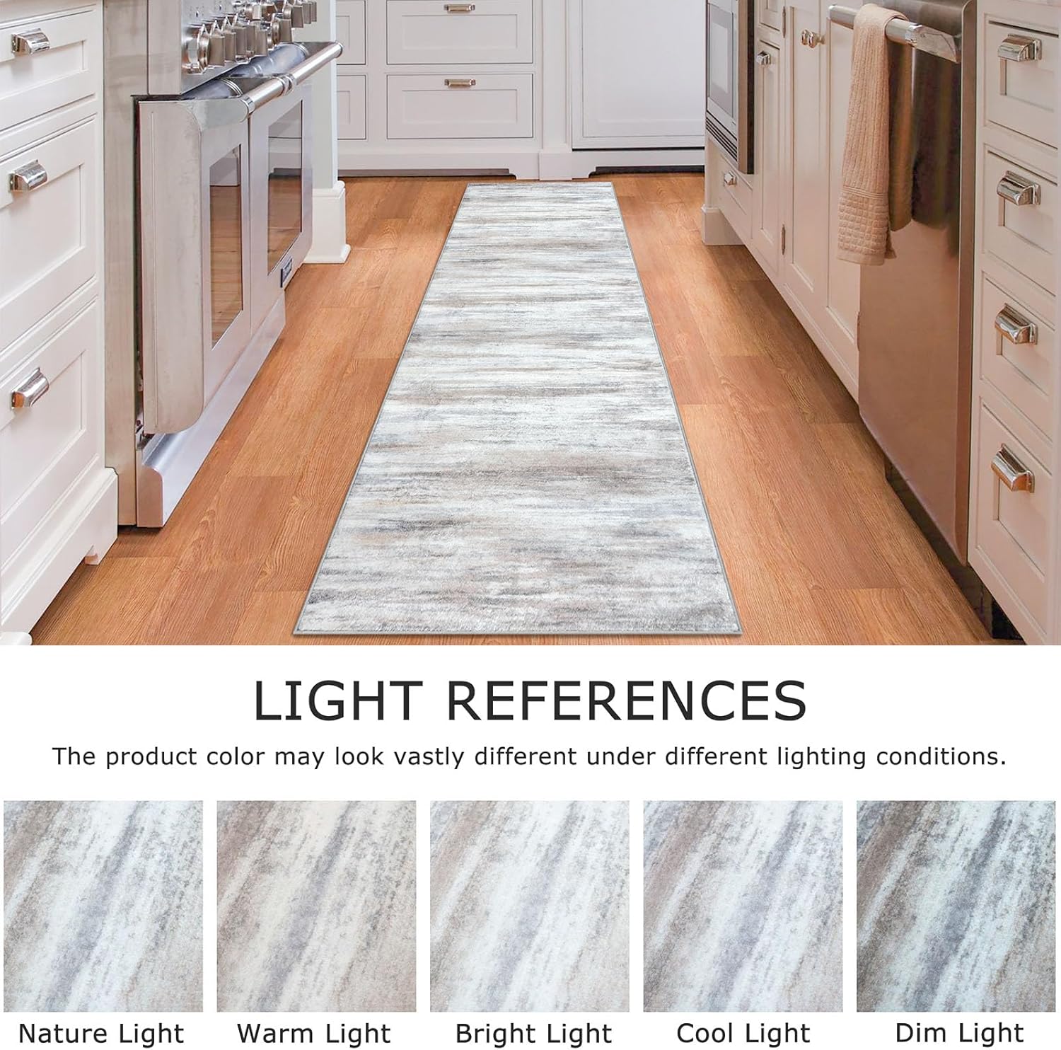 KOZYFLY Modern Abstract Kitchen Runner Rug, 2x6 Washable Rug Runner Non-Slip Soft Striped Hallyway Runner Rugs, Beige Print Distressed Carpet Runner for Entryway Bathroom Laundry Room Foyer