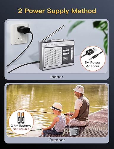 Vista 7 de Arsvita Reproductor de casete portátil y grabador, convertidor digital de cassette a MP3, cinta de radio AM/FM Walkman, soporte 4-32G tarjeta Micro