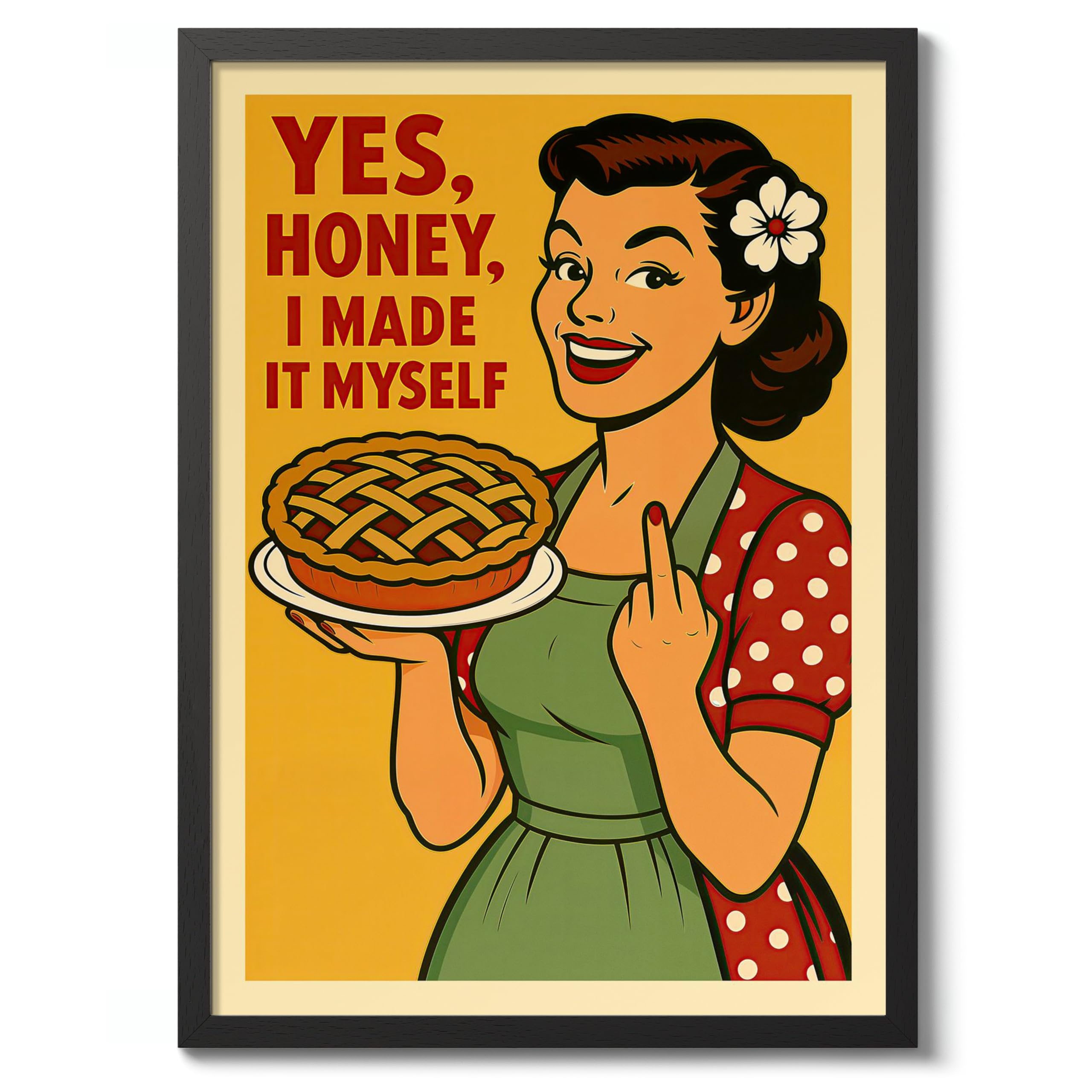 Yes Honey, I Made It Myself Poster, Vintage Retro Funny Print, Kitchen Wall Art, A3 (Black Frame) - 45x32.8cm — image 1