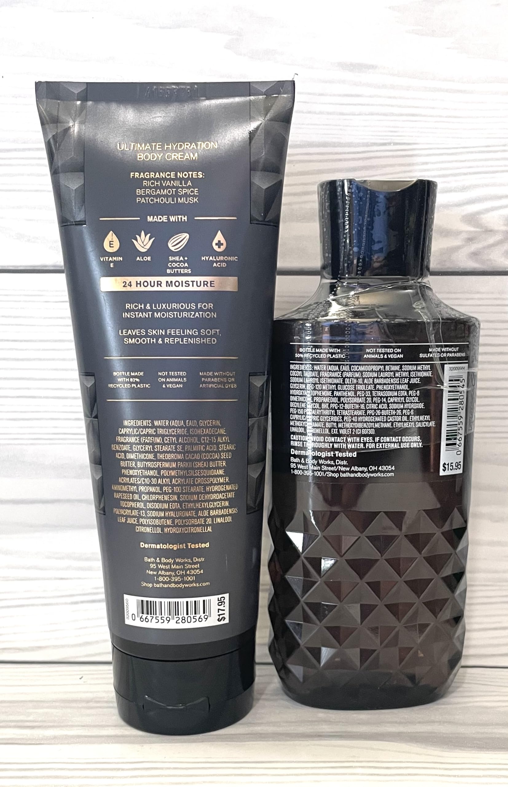 Bath & Body Works Vanilla Noir Men's 3-in-1 Hair, Face & Body Wash and Body Cream 2 Piece Set