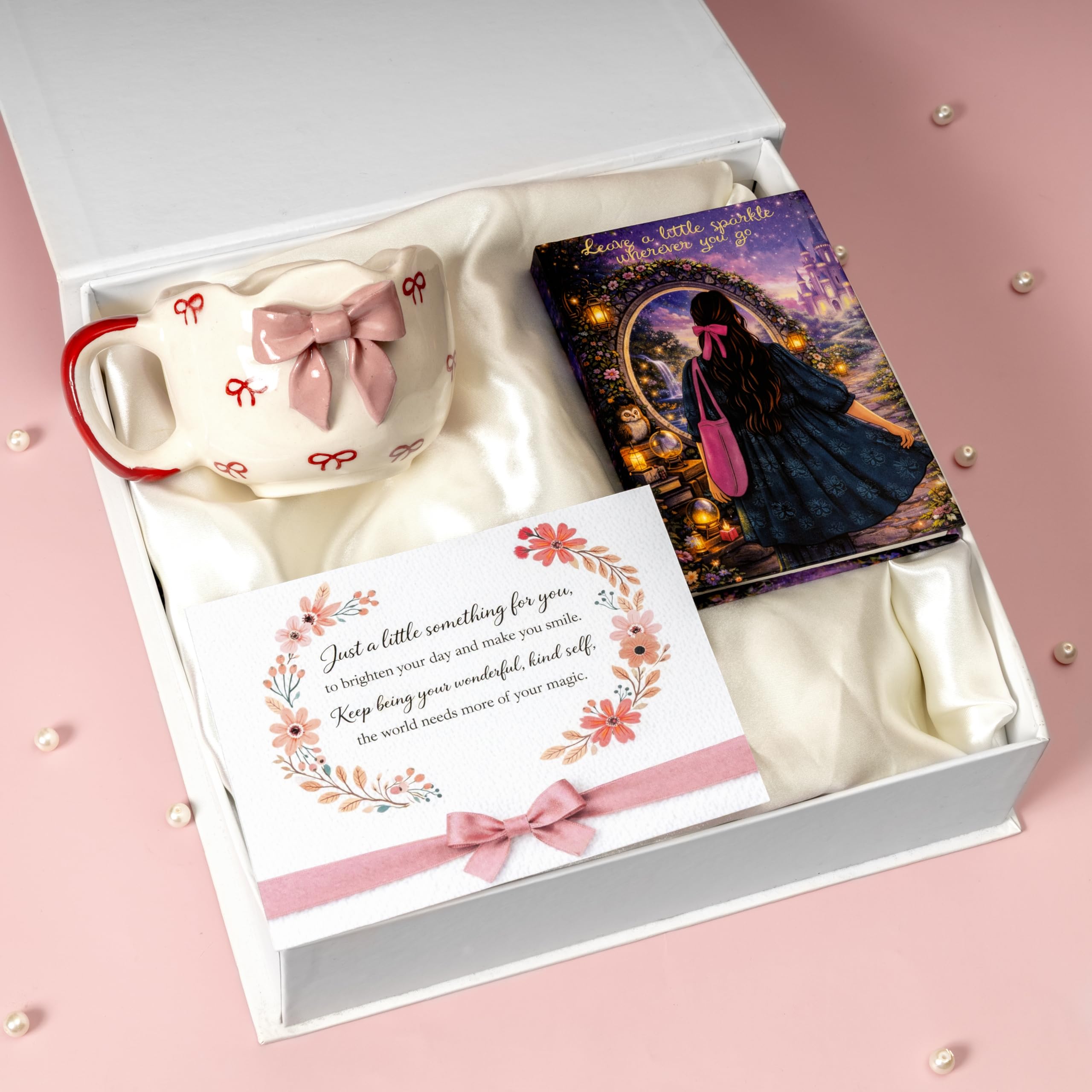 Rarejoy Bow Theme Gift Hamper for Her | Cute Bow Mug, Aesthetic Diary & Greeting Card | Romantic Gift for Women, Girls | Perfect for Valentine’s Day, Birthday, Farewell, Women's Day, Anniversary 3In1-image-14