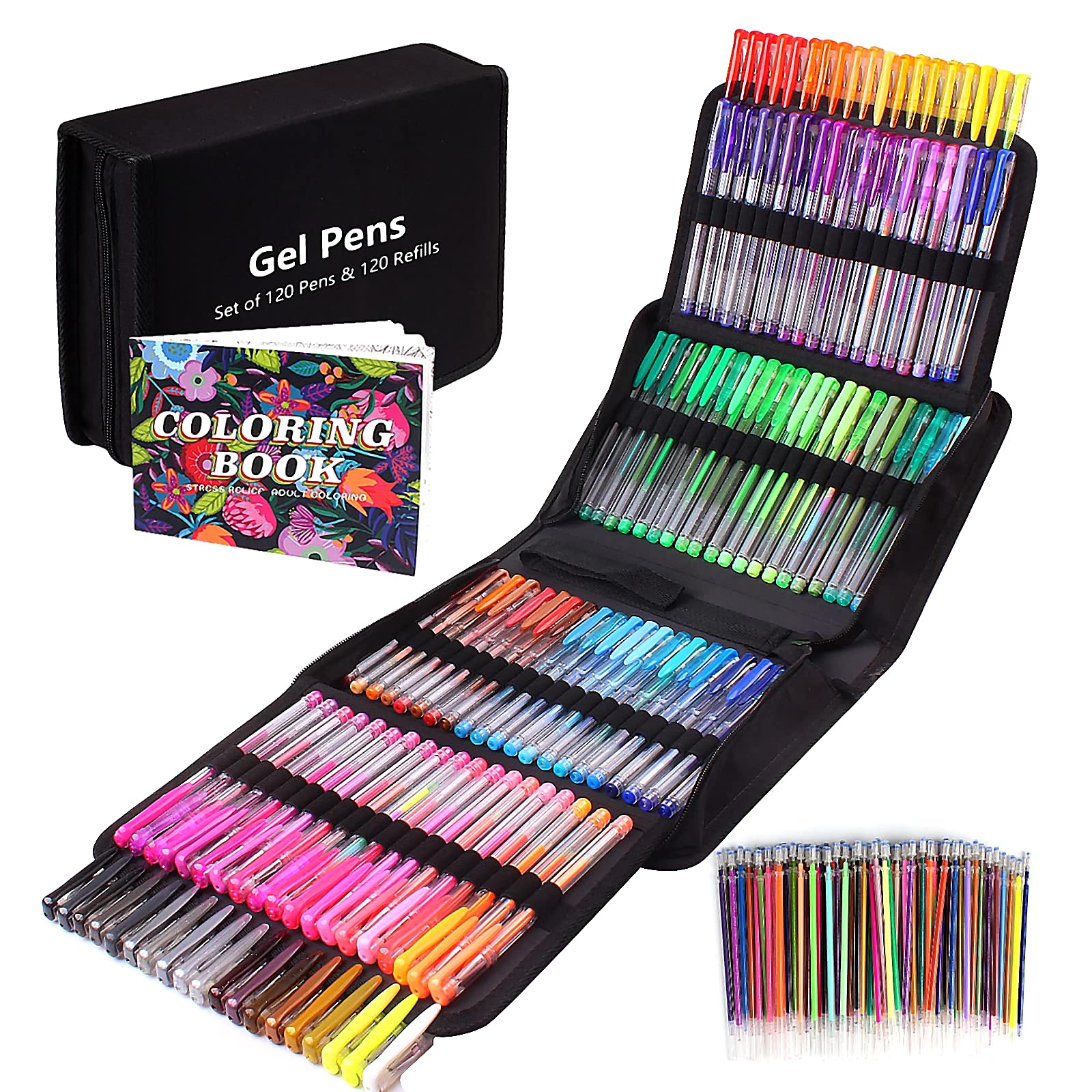 Gunsamg Juego de 240 Bolígrafos de Gel para Colorear Adultos, 120 Bolígrafos Gel de Colores con 120 Recambios de Purpurina para Niños Drwaing, Coloreando