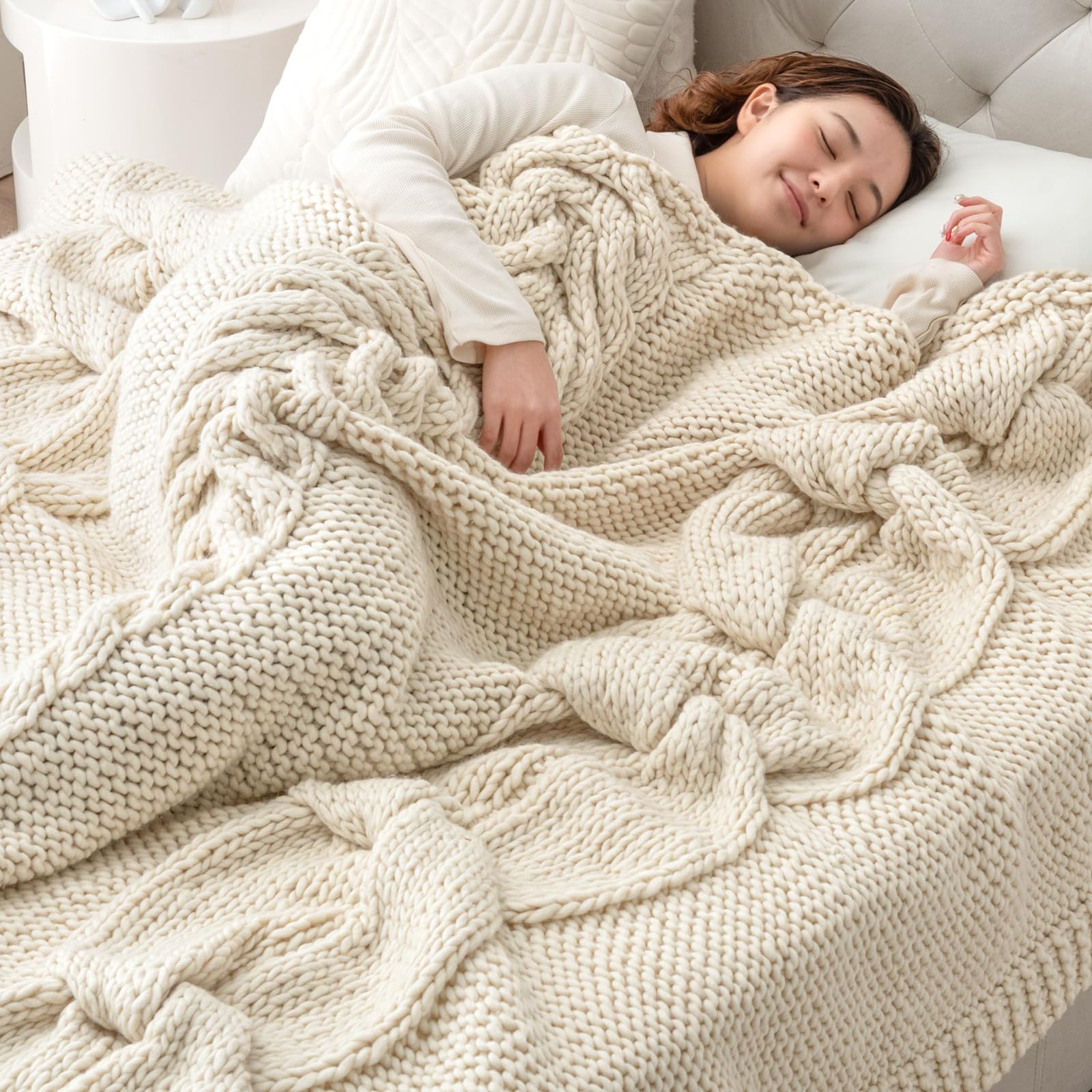 Amazon｜タンスのゲン【眠るセーター】毛布 ダブル 手編み メリノ