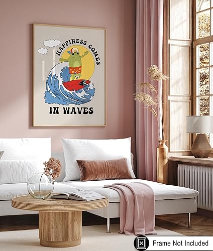 Miniatura 6 de Poster Master Póster de la felicidad viene en ondas, impresión retro de rana de surf, arte de felicidad, arte de amor propio, arte preparatorio,