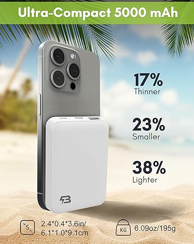 Miniatura 6 de Mini banco de energía ultracompacto de 5000 mAh, 5 V 2 A, cargador portátil de carga rápida PD de 18 W con USB-C (entradasalida) y entrada