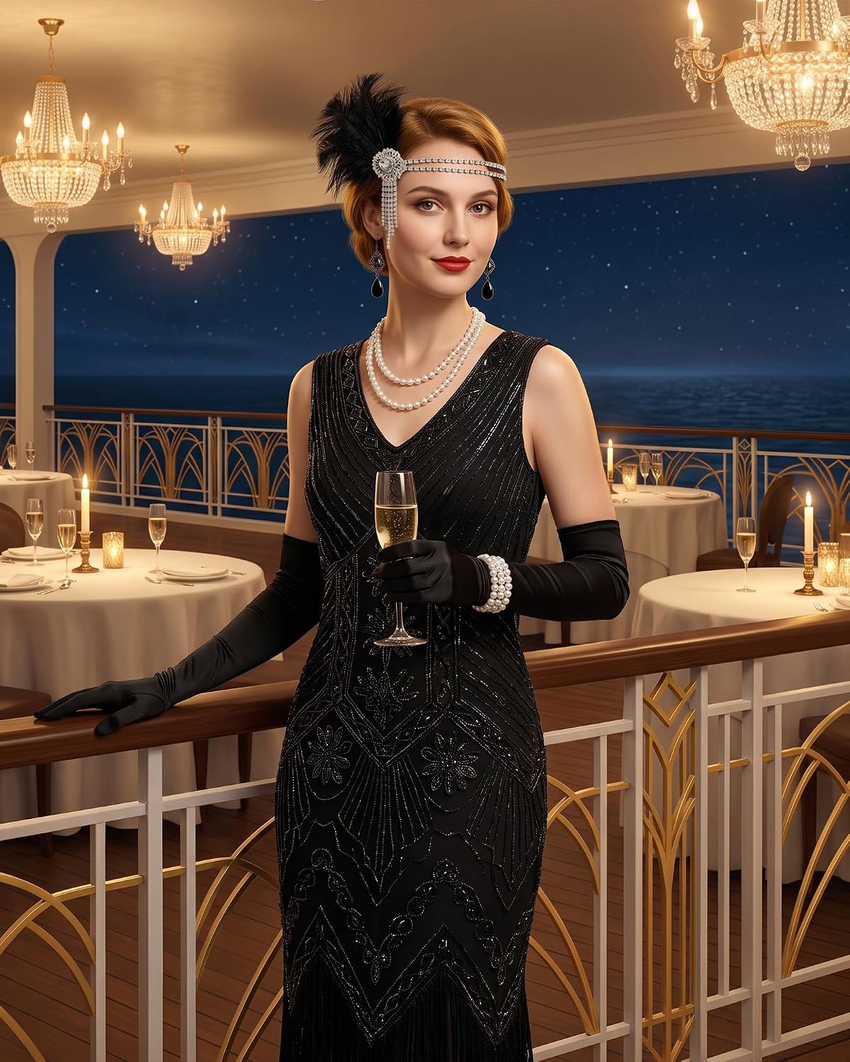 Black 1920s Flapper Accessories for Women, Great Gatsby Costume Set