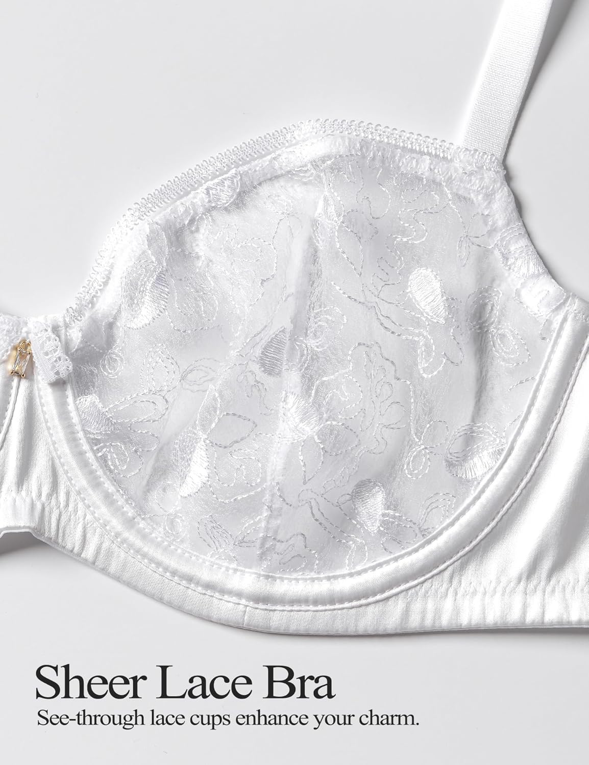 Wingslove Women's Sexy Lace Bra Sheer Balconette Bralette See-Through Bras Embroidered Unlined Underwire - Image 5