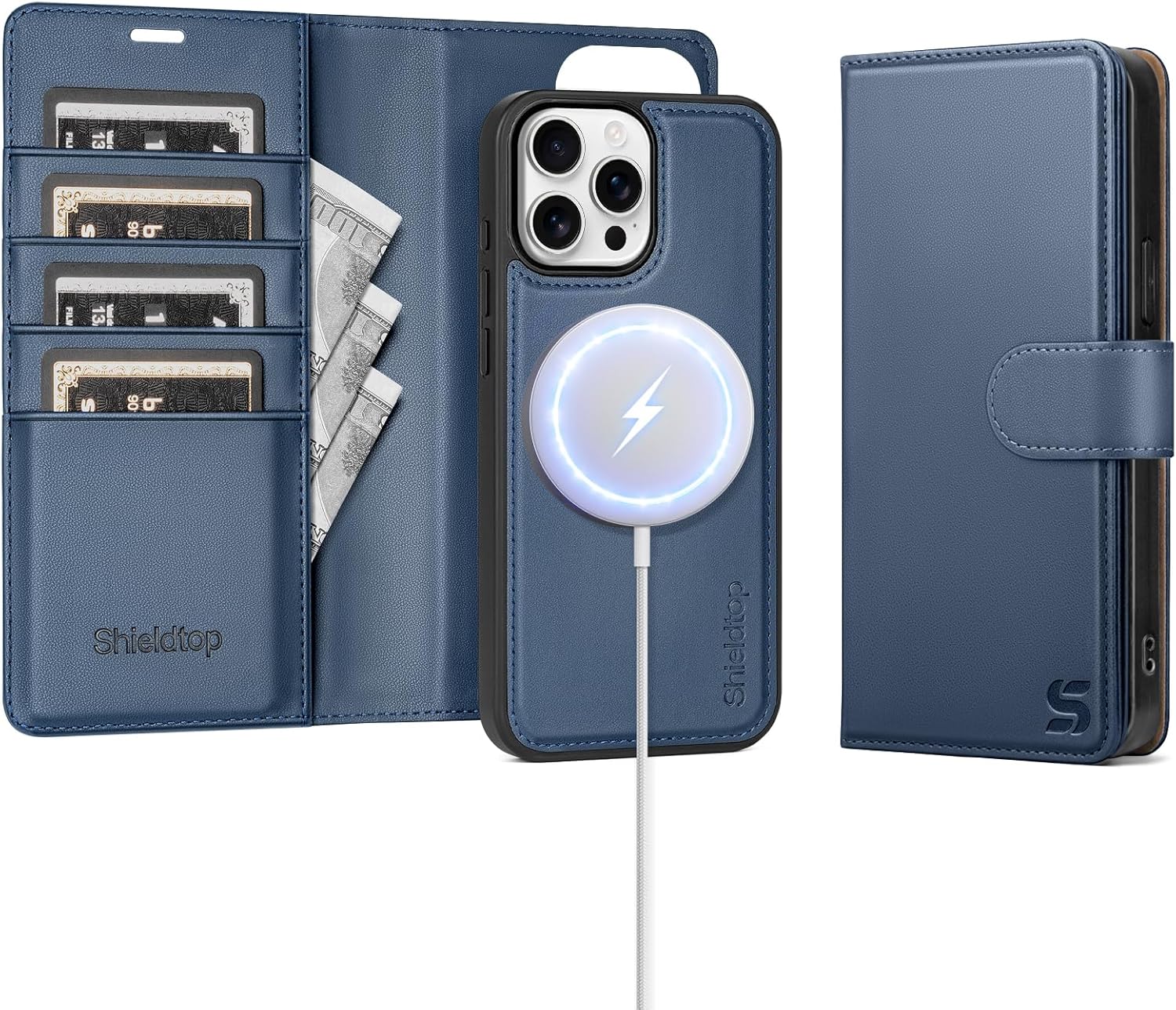 Shieldtop Compatible with Magsafe Magnetic 2 in 1 Detachable iPhone 14 Pro Max Wallet Case with Card Holder Credit Slots Men Women,PU Leather RFID Blocking Flip Kickstand for Apple 14 Pro Max,Blue