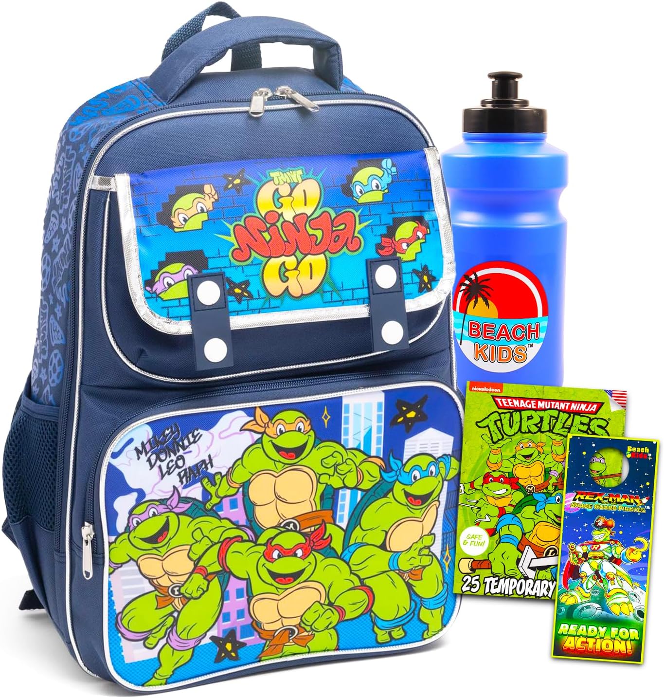 Teenage Mutant Ninja Turtles Backpack for Kids - Bundle with 15” TMNT Backpack Plus Water Bottle, Tattoos, More | Teenage Mutant Ninja Turtles School Bag for Boys
