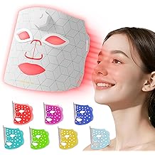 JVV Red Light Therapy for Face, 7 Colors LED Facial Skin Care Mask, 10-Minute Auto Off, Wearable for Home Use, White