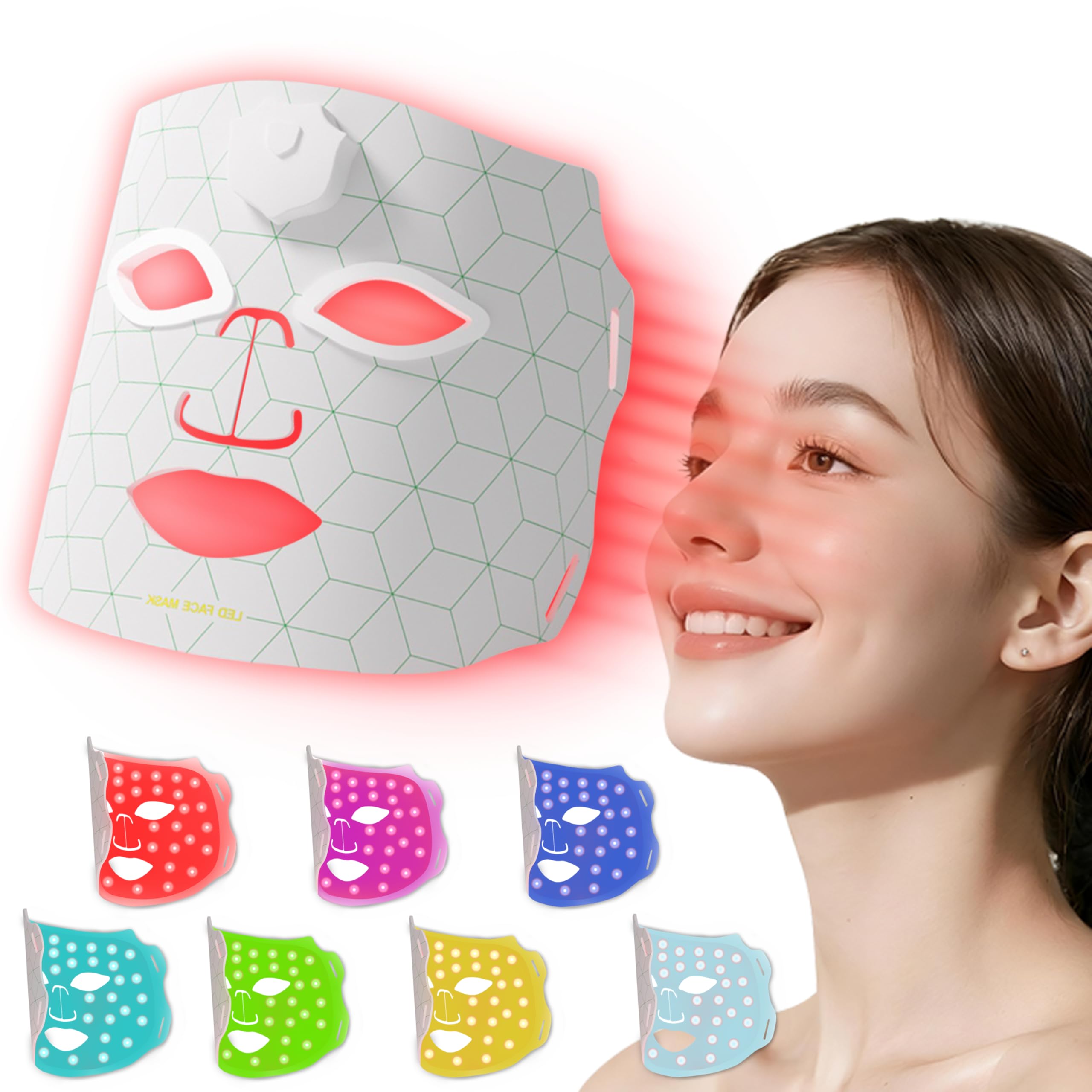 JVV Red Light Therapy for Face 7 Colors LED Facial Skin Care Mask 10-Minute Auto Off Wearable for