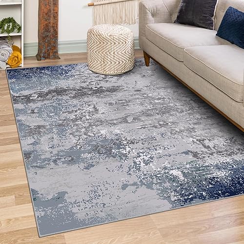 Miniatura 8 de Worxvell Alfombras lavables de 3 x 5 pulgadas, antideslizantes, para dormitorio, alfombra de entrada desgastada, alfombra moderna abstracta para