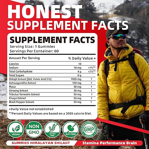 Miniatura 2 de Gomitas puras de Shilajit del Himalaya para hombres y mujeres, 100% naturales y orgánicas, más de 85 minerales traza y ácido fúlvico, 60 unidades,