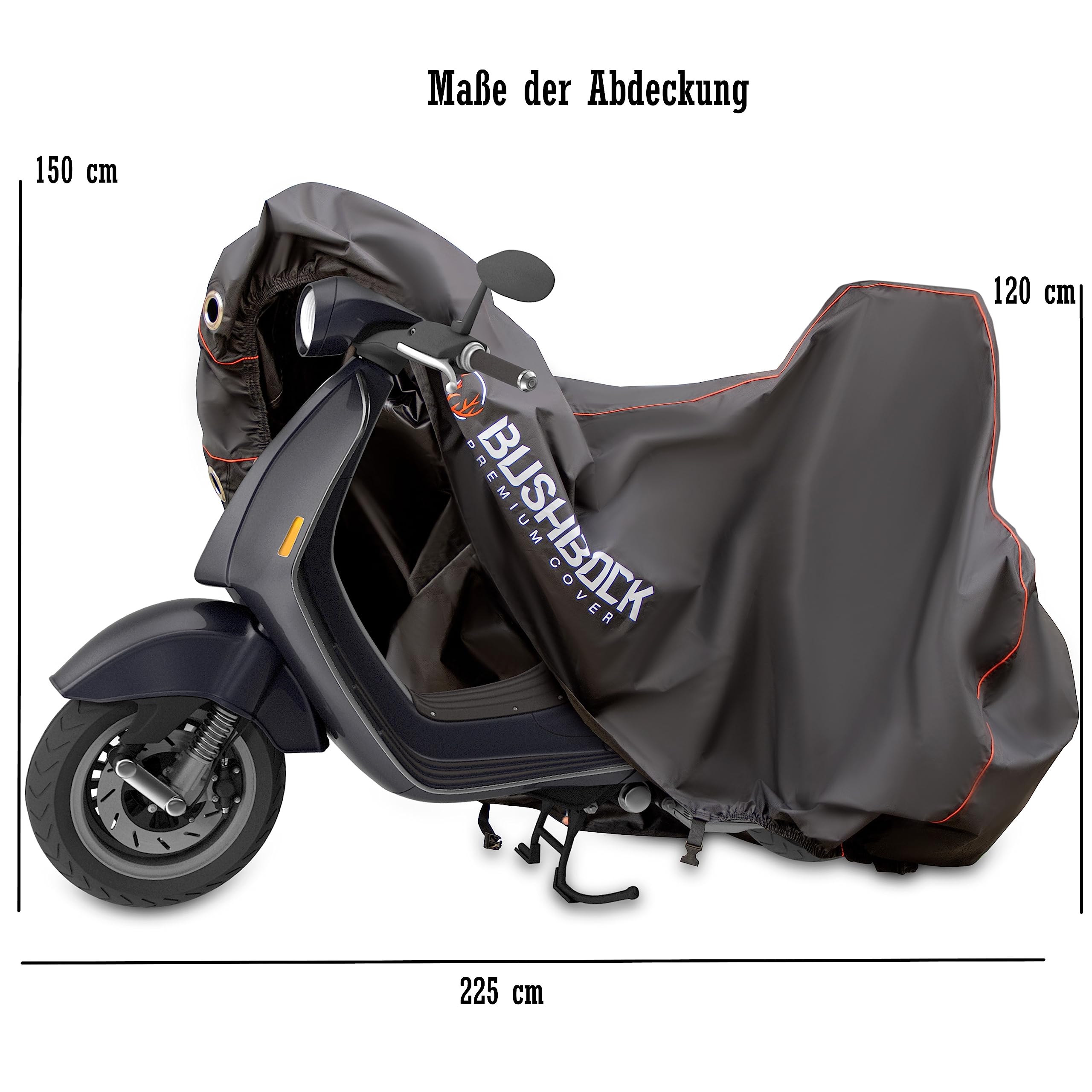 BUSHBOCK® Premium Abdeckplane für Motorräder/Motorroller mit Topcase - Kein Aufreißen mehr! - wasserdichte Abdeckhaube - Motorradplane