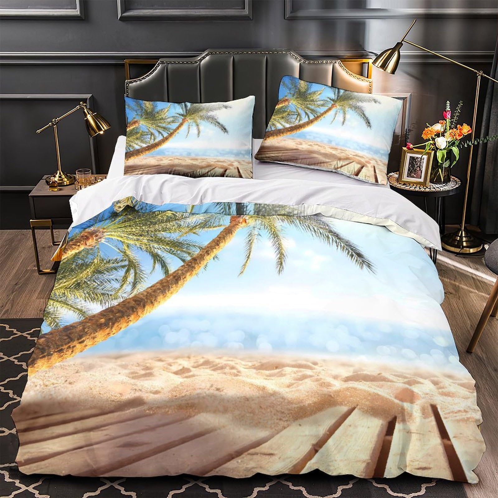 Palmier de Plage Parure de Lit 135x200 Imprimée 3D Hypoallergique