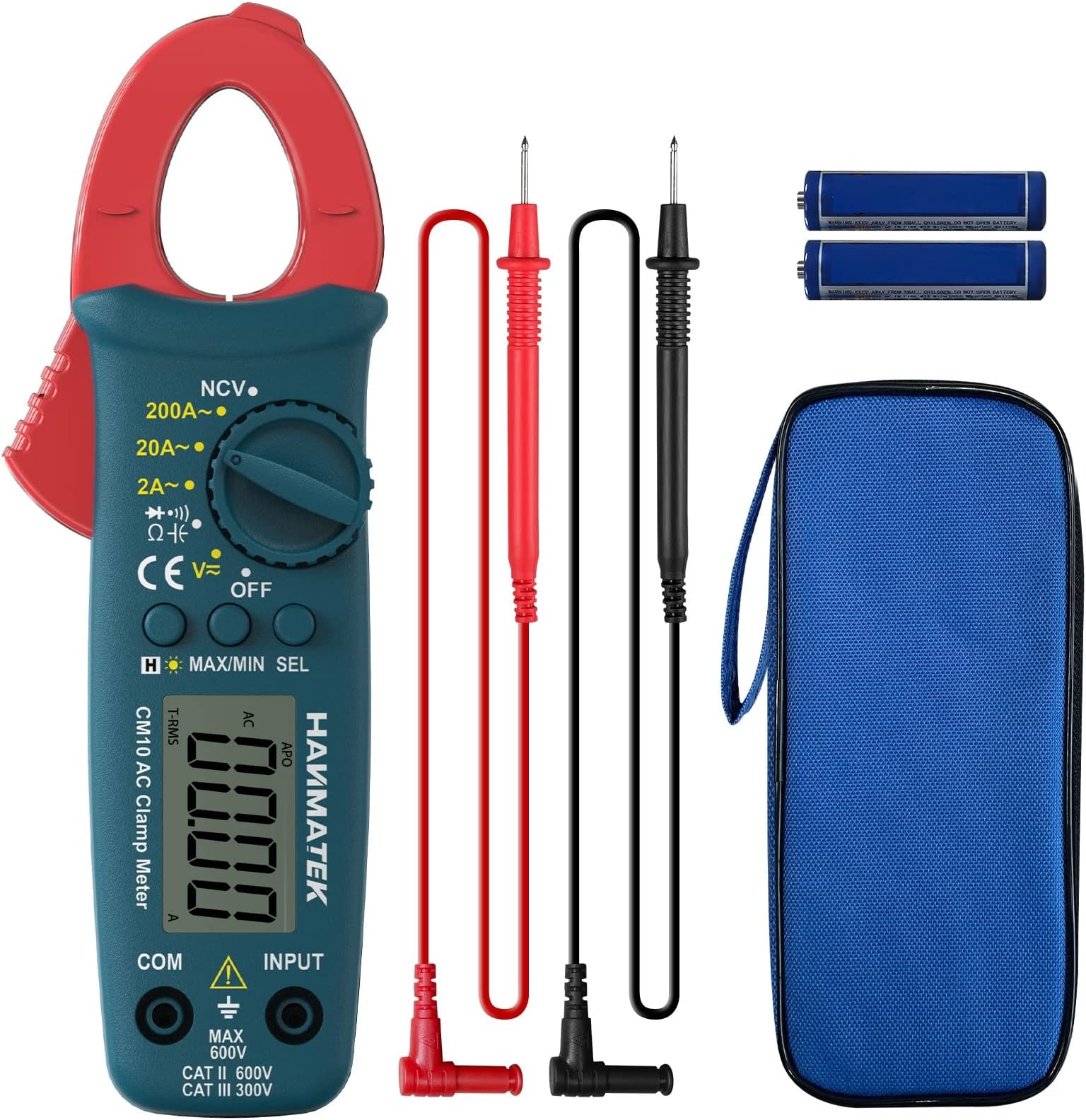 HANMATEKDigital Clamp Meter,Auto-ranging Amp Voltage Tester with Backlight,Clamp Multimeter 2000 Counts Amp Tester with AC/DC Voltage,NCV,Resistance,Capacitance,Continuity,Frequency