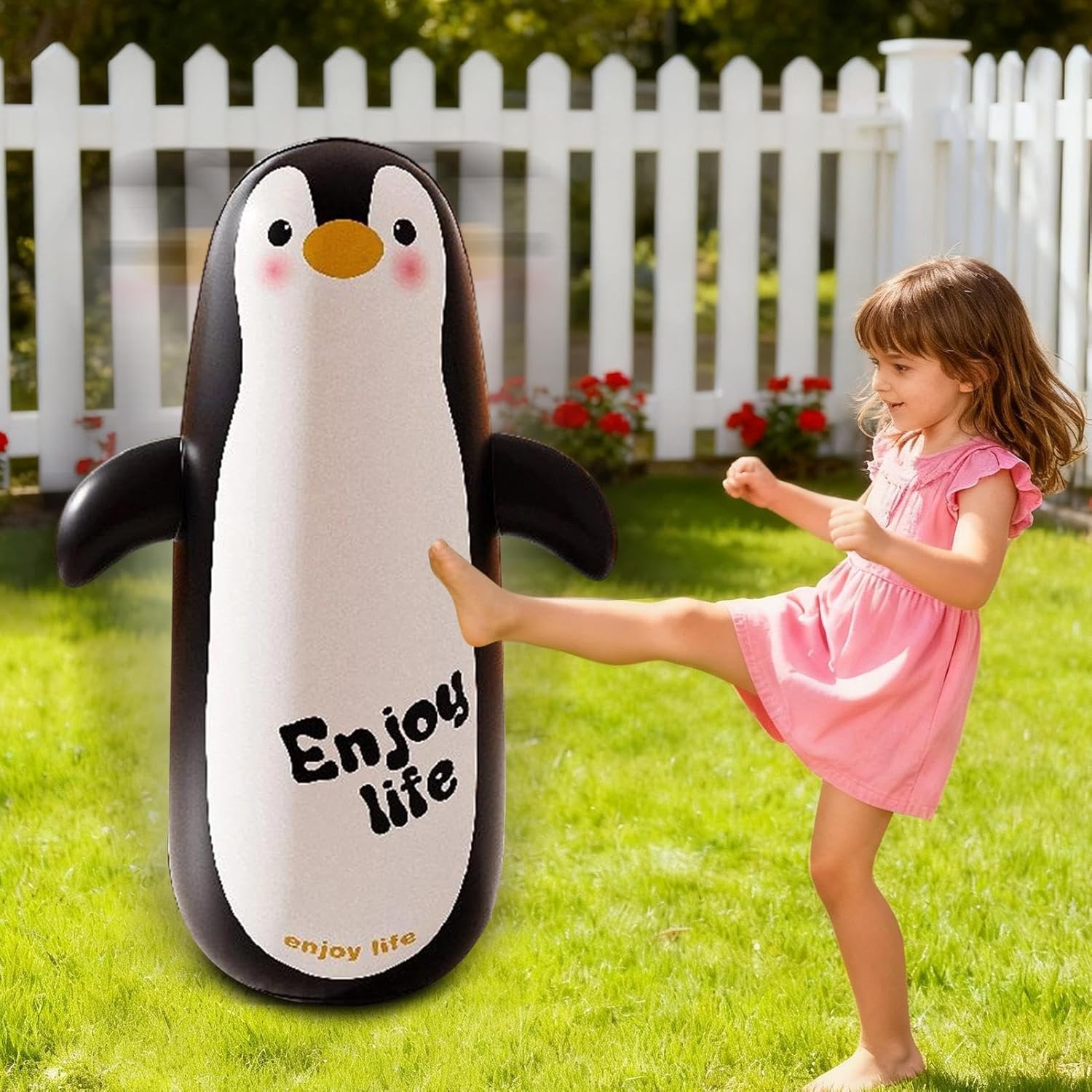 Kids Inflatable Punching Bag 120cm, Cute Cartoon Blow Up Punching Bag with 1 Pair Boxing Gloves and Air Pump, Stress Relief Boxing Toy for Children Boys Teens Girls
