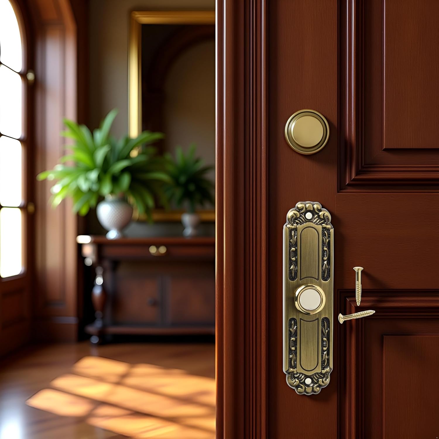 Antique Bronze Doorbell Push Button with LED Light 5 Inch Waterproof Metal Wired Doorbell Button for Front Door Back Door Temperature Resistant 8-24V Compatible