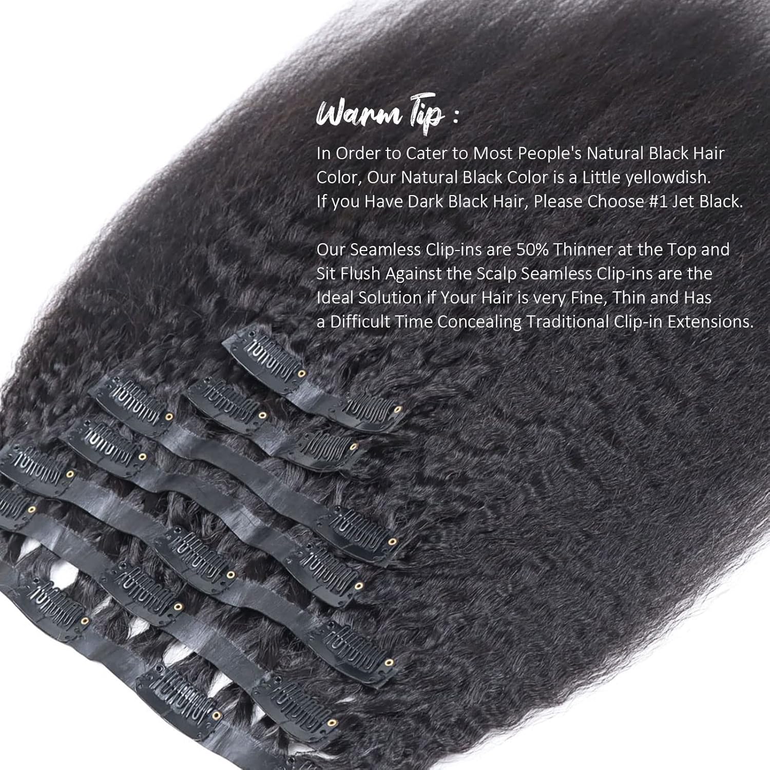 Seamless Clip Ins For Black Women Human Hair Yaki Kinky Straight Clip In Hair Extensions Real Human Hair Brazilian Virgin Hair Invisible Skin Weft Clip Ins Full Head For Black Women 16 Inch 7 Pcs 120g