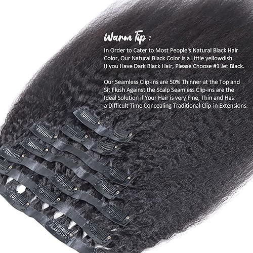 Miniatura 5 de HAPPY&CC Extensiones de cabello humano lacio sin costuras, color negro natural, ultra fino, doble trama, PU invisible, clip, 7 unidades, 20 pulgadas