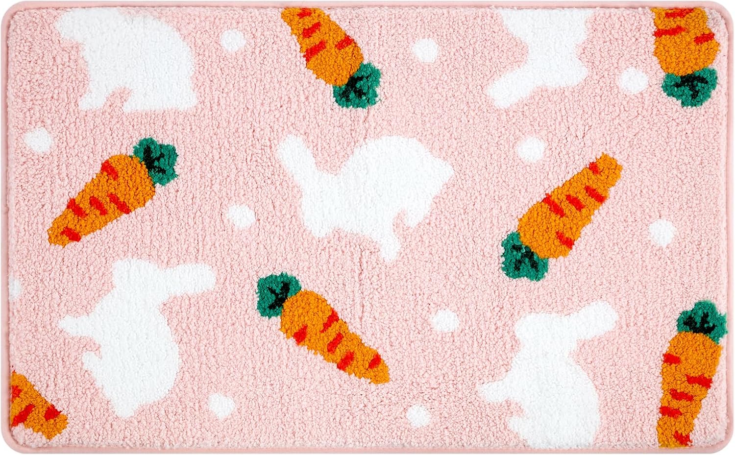 Moutina Easter Carrots Bunny Bathroom Rug 20x32 Inch, Spring Soft and Absorbent Tufted Easter Bath Mat Non Slip Washable, Rabbit Bathroom Decor Rug Pink Decorations