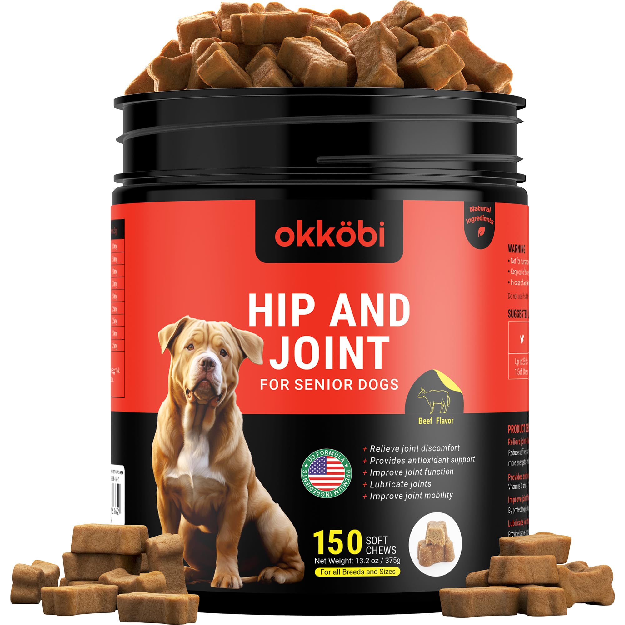 ZENO Glucosamine HCL & Hip and Joint Chews for Dogs - 150 pcs - Advanced Hip and Joint Support for Senior Dogs - with MSM & Green Lipped Mussel - Beef