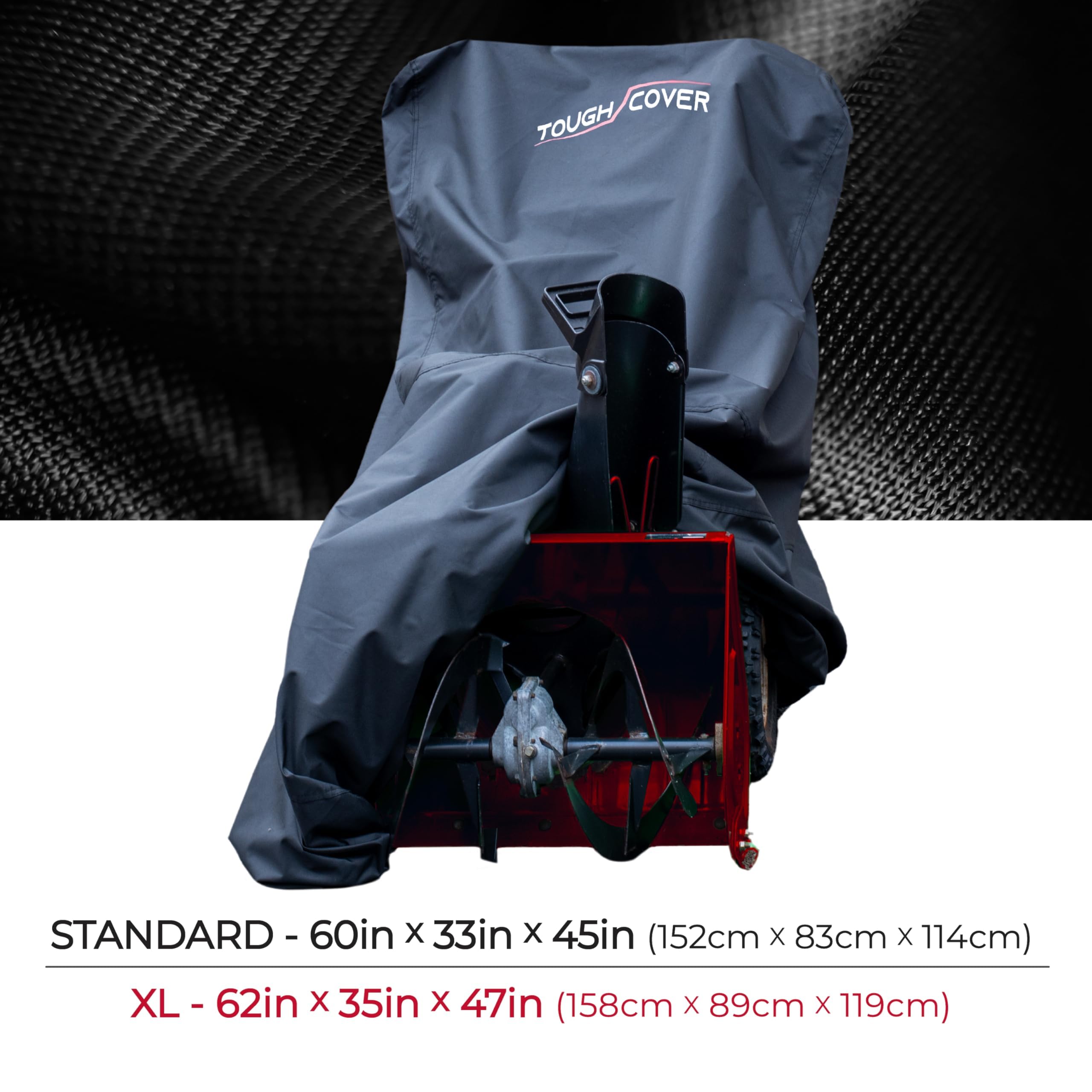 Tough Cover 600D Snow Blower Cover - Standard, Xtreme Black, Heavy Duty Waterproof Protection for Gas Snow Blowers, Oversized Dust Cover & UV Protection, Universal Fit for Plow Machine & Lawn Mower - 5