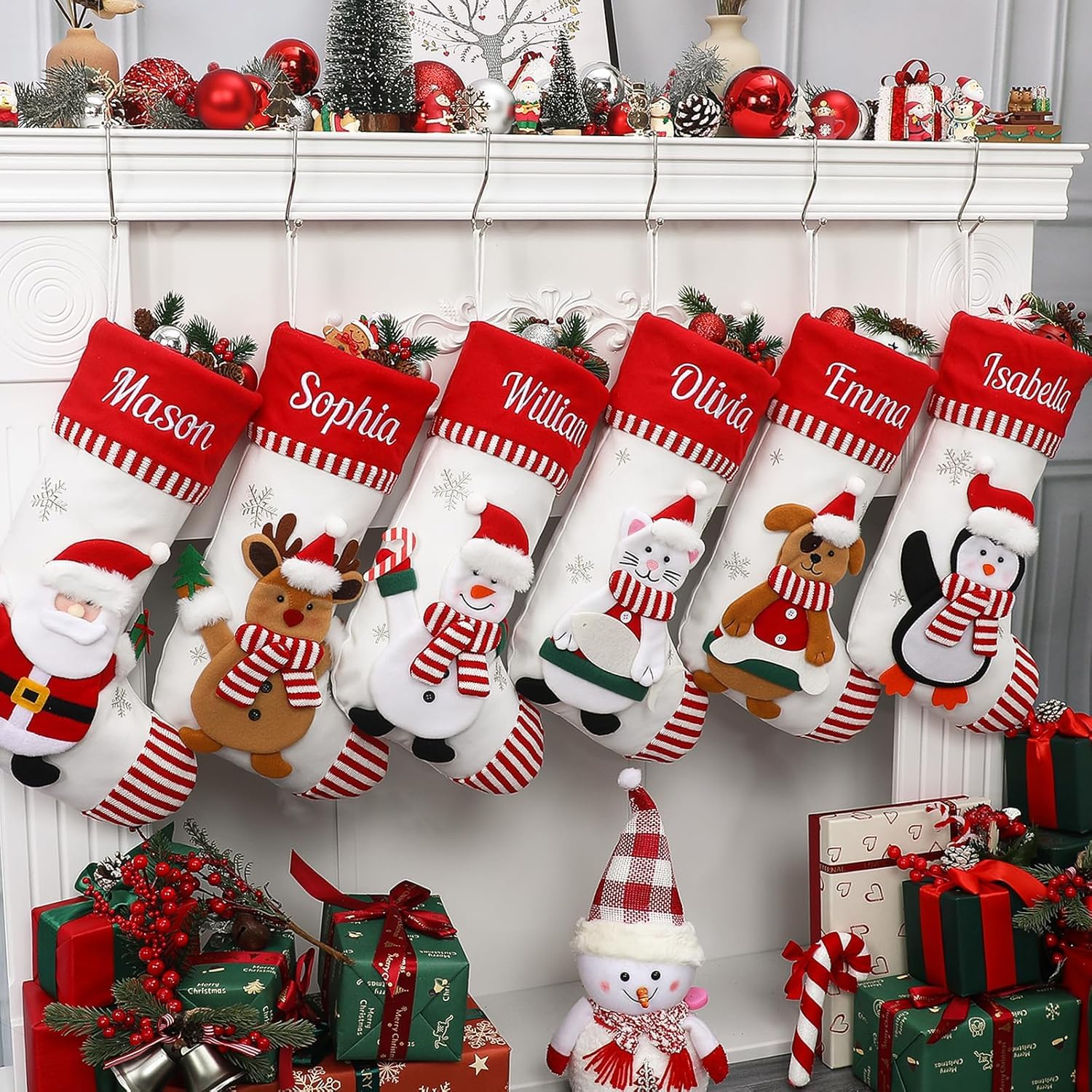 HoldOneLight Personalisierter Weihnachtsstrumpf mit Namen, Groß, 3D-Weihnachtsmotive, Nikolausstiefel zum Befüllen, Kamindekorations-Hängestrumpf