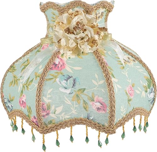 Uonlytech Pantalla de lámpara de tela vintage E27 Royal Scallop Bell pantalla de repuesto de encaje floral con cuentas para mesa junto a la lámpara