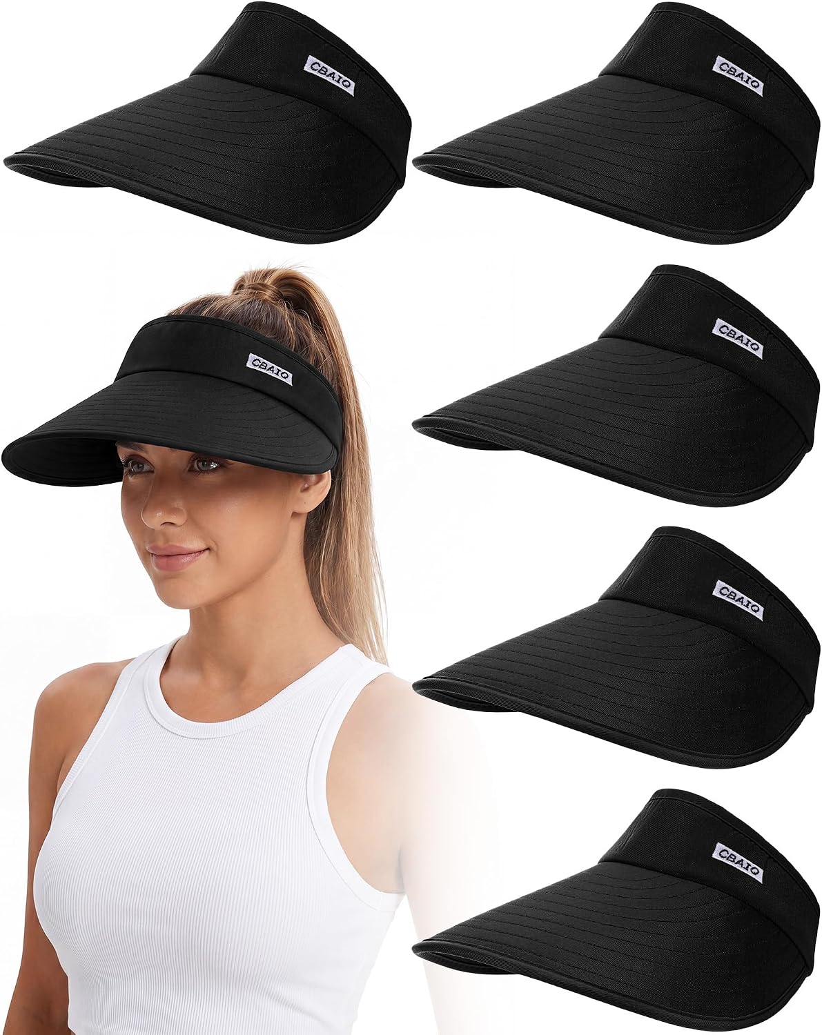 Unittype 6 Pcs Sun Visor Hats for Women, Wide Brim Sun Visor Hat Large Wide Hat Bulk UV Protective Golf Beach Sport Cap
