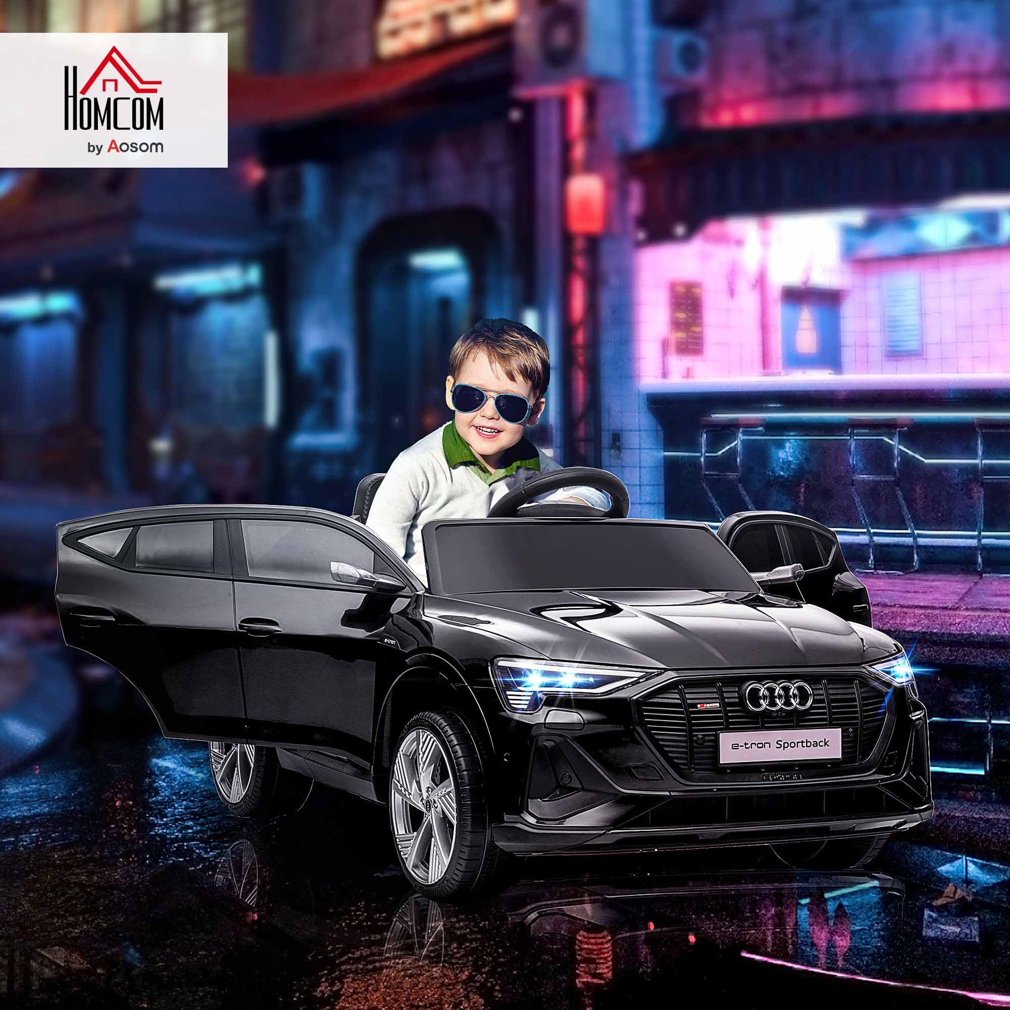 HOMCOM Voiture électrique Enfants sous Licence Audi e-tron Sportback, véhicule électrique 12V Max. 5 Km/h avec télécommande 2,4G, phares LED, Musique, klaxon, Port USB, MP3, Noir