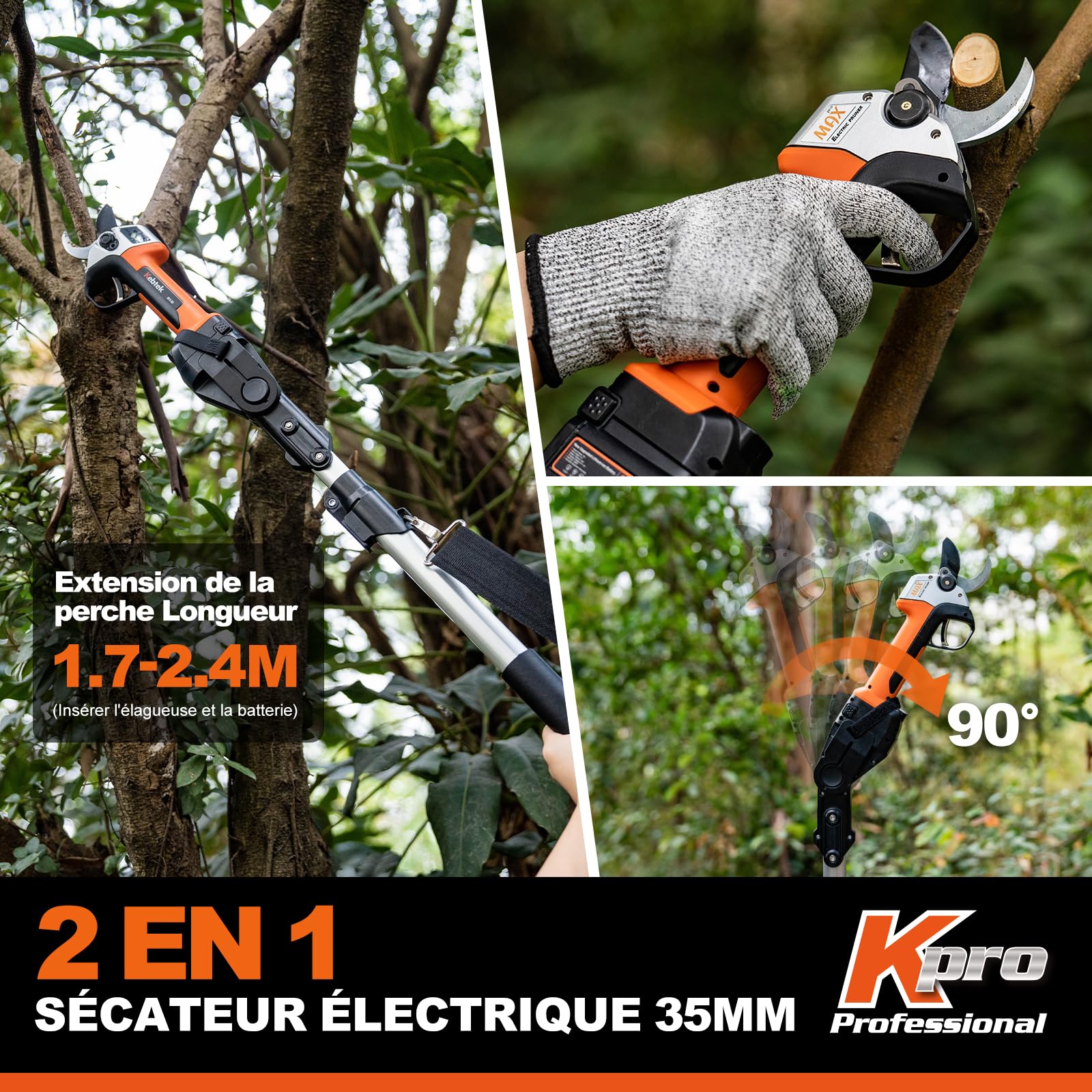 Kebtek Sécateur Électrique 35 mm - Professionnel Brushless Sécateur - 18V 500W - LCD Écran - SK5 Lame - 2 Batteries - Sécateur pour Vigne, le Cerisier, le Pommier (KT-E35)