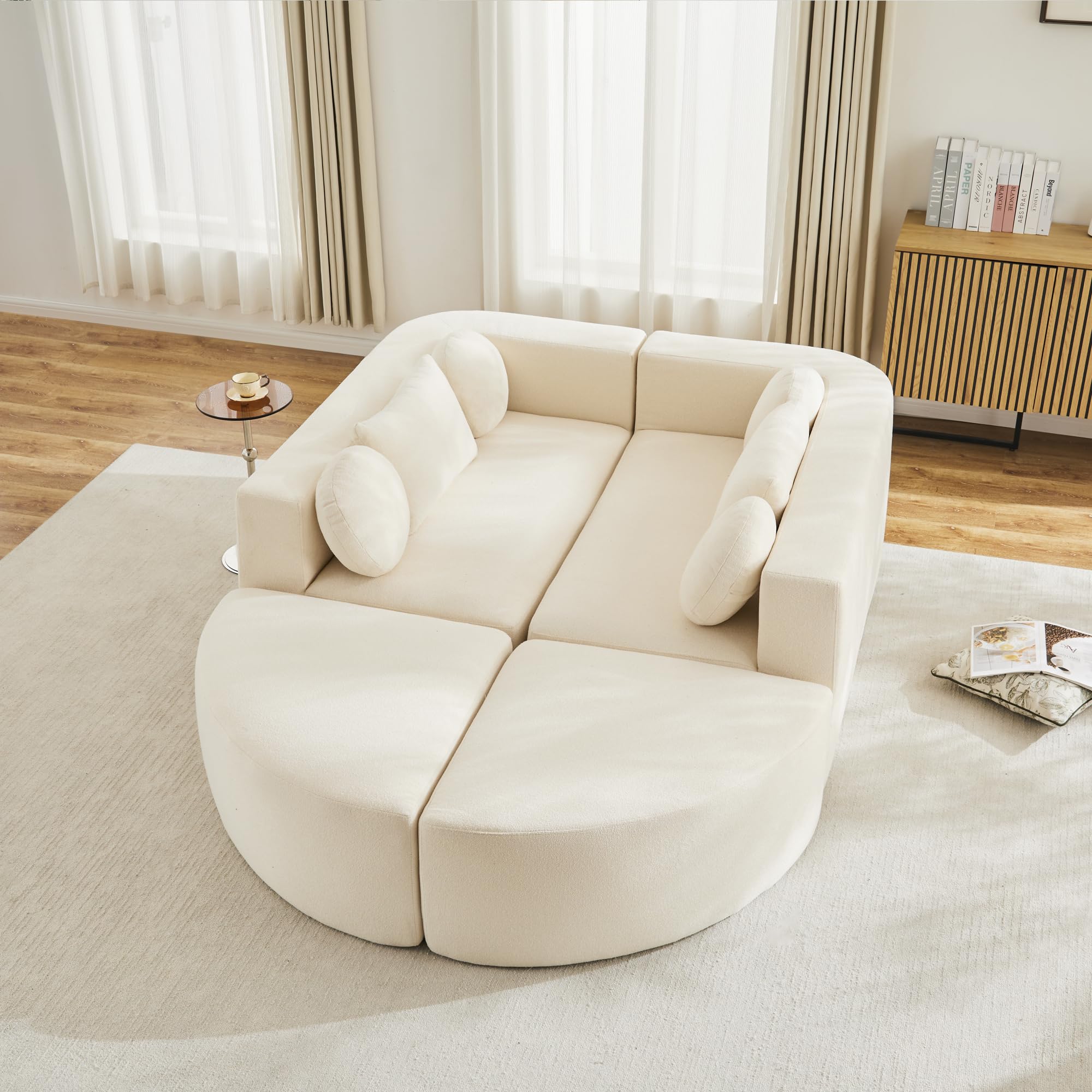 Cloud sofa modułowa, sofa do spania z funkcją spania, pokrowiec szenilowy, beżowa, szer. 292 x gł. 165 x wys. 68 cm, natychmiast gotowa do użycia