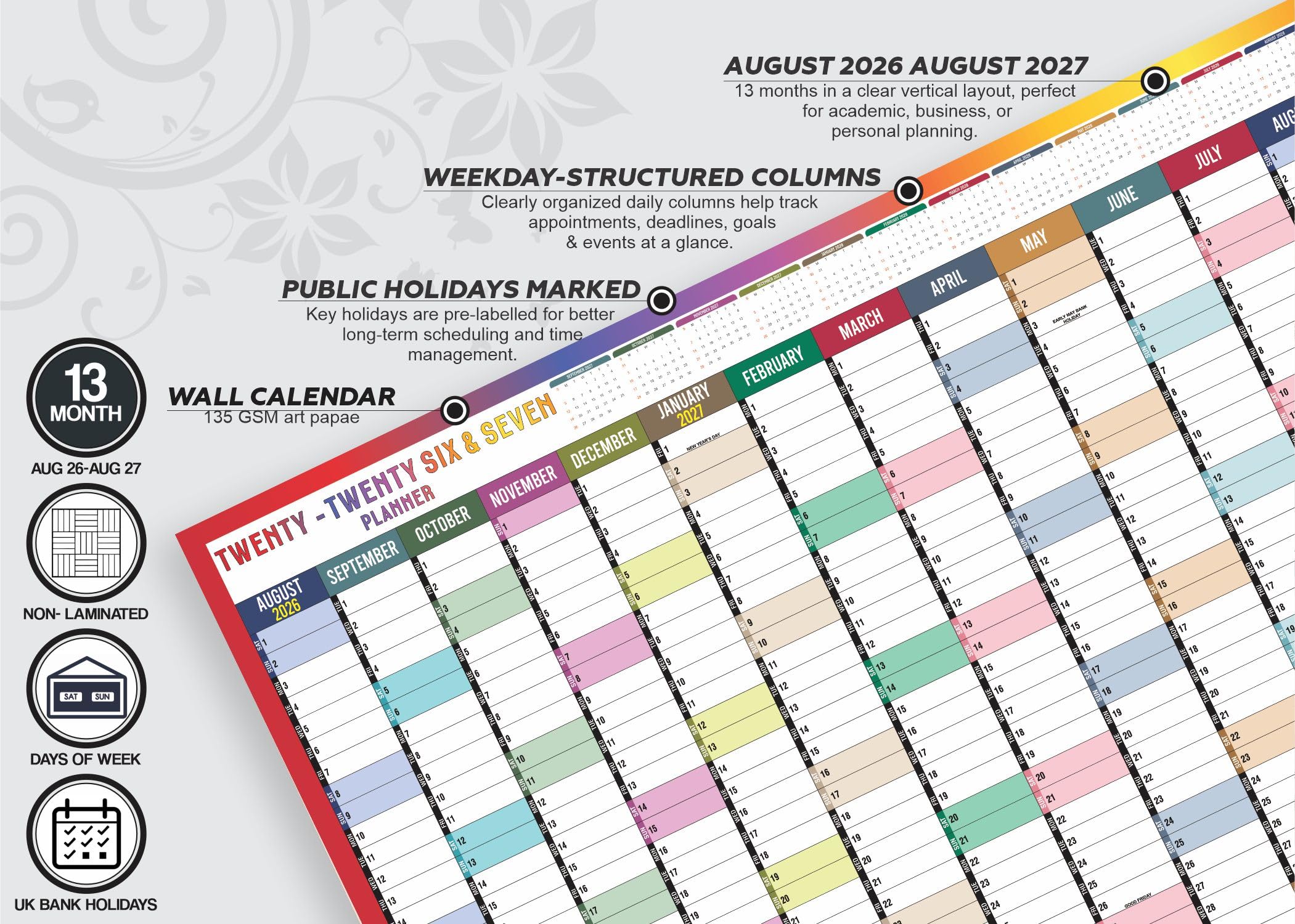 Planificateur mural A1 2025-2026 Calendrier scolaire annuel 59,4 x 84,1 cm