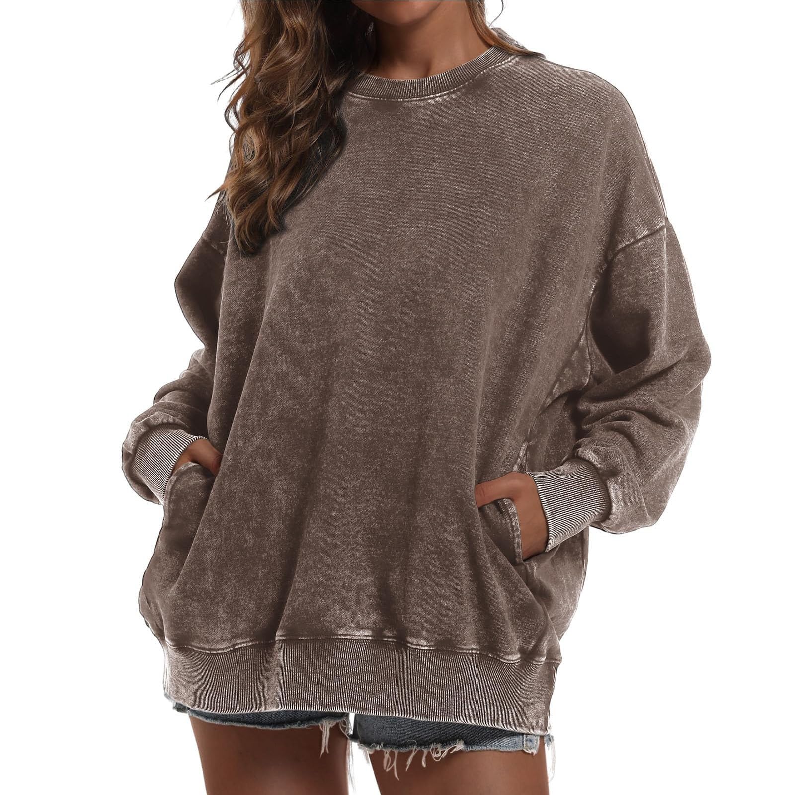 Sudadera con Capucha de Gran tamaño para Mujer, Holgada algodón Jersey básico Moda Lavado, Cuello Redondo, Terry cómodo, Ligero y Bolsillo Canguro/g