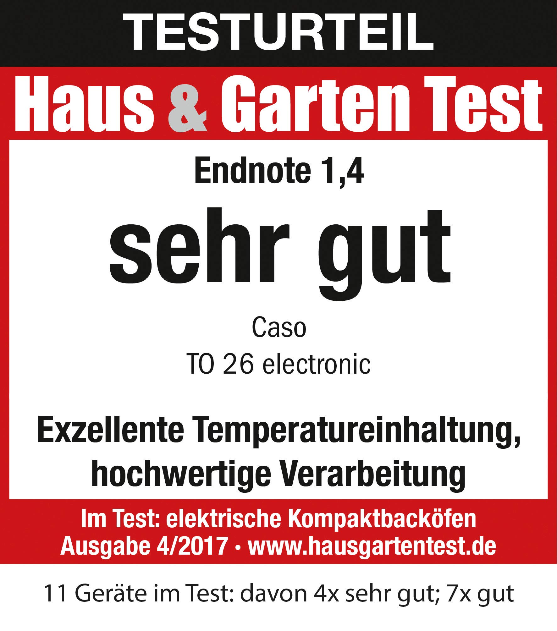 CASO TO26 Design Backofen Heißluft Drehspieß mit Motor Ober- und Unterhitze Mini-Backofen inkl. Pizzastein