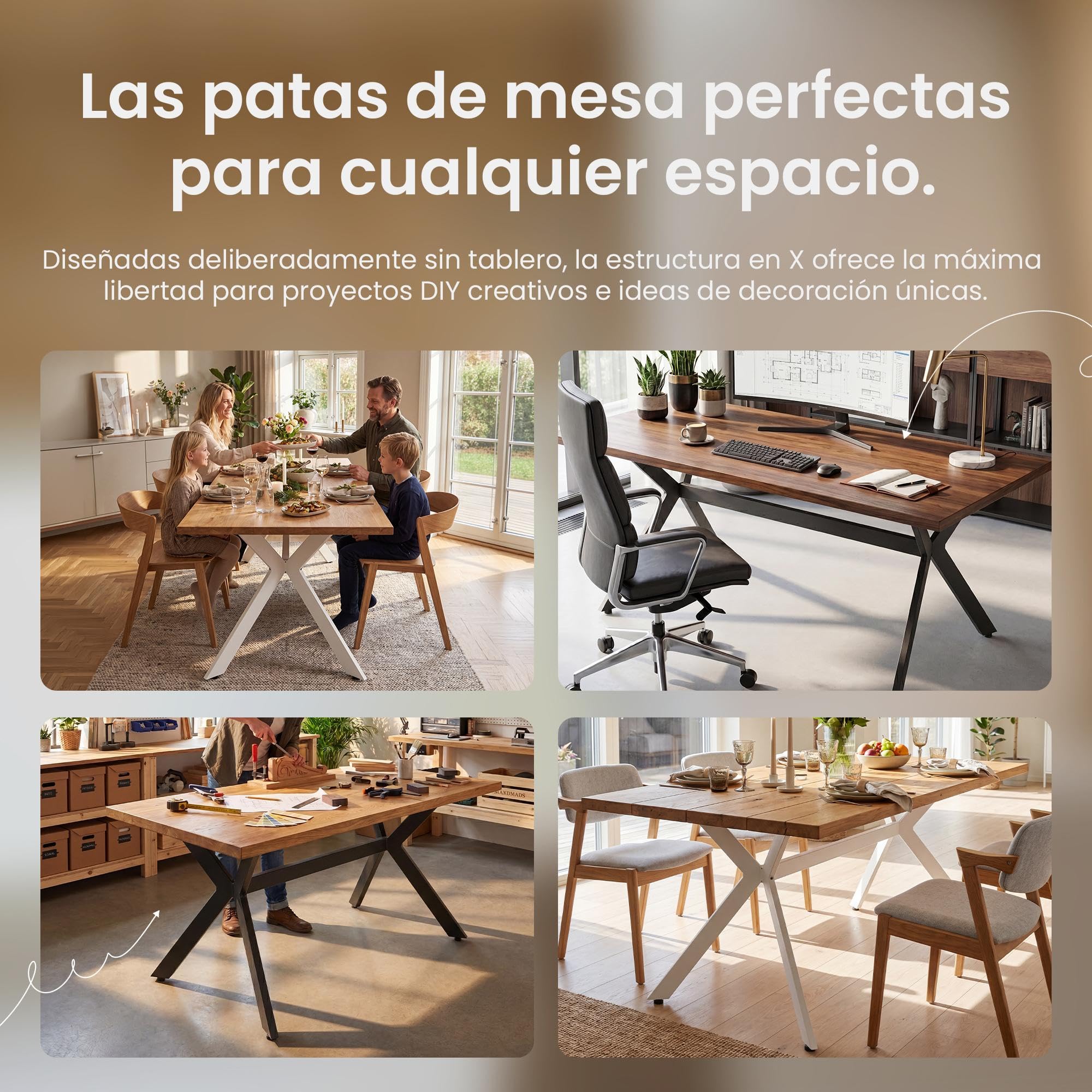 CLP Patas de Mesa Cascada Negras, Estructura en X para Comedor, Cocina y Escritorio, Ideal para DIY, soporta hasta 120 kg Color:Negro;Tamaño:L