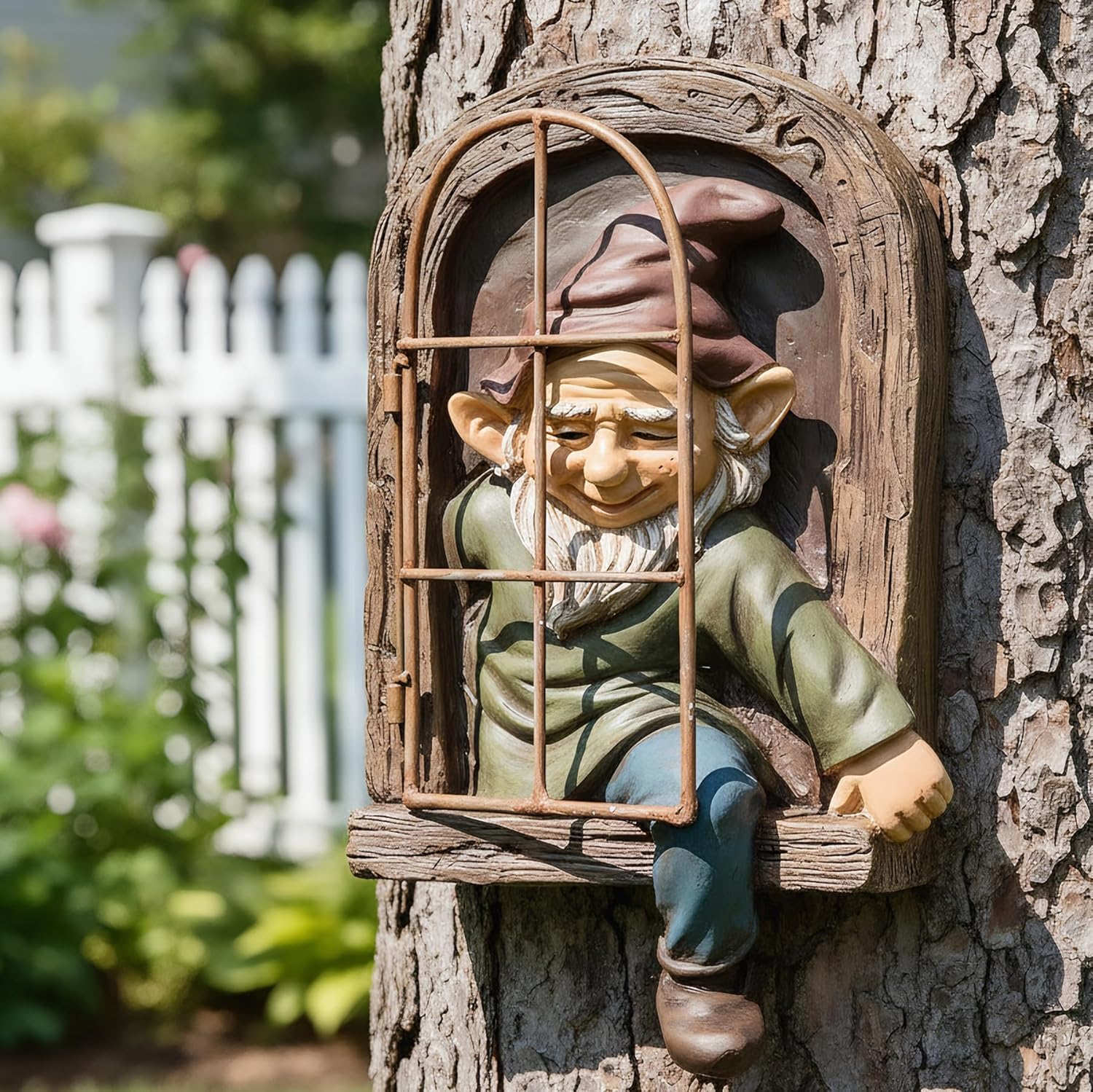 12" Real Gnome Tree Face Hugger Statue,Garden Decoration Climbing Decor Outdoor,Whimsical Fairy Door Tree Face Figurine Lawn Patio Decor,Funny Elves Peeker Sculpture Hanging Yard Art