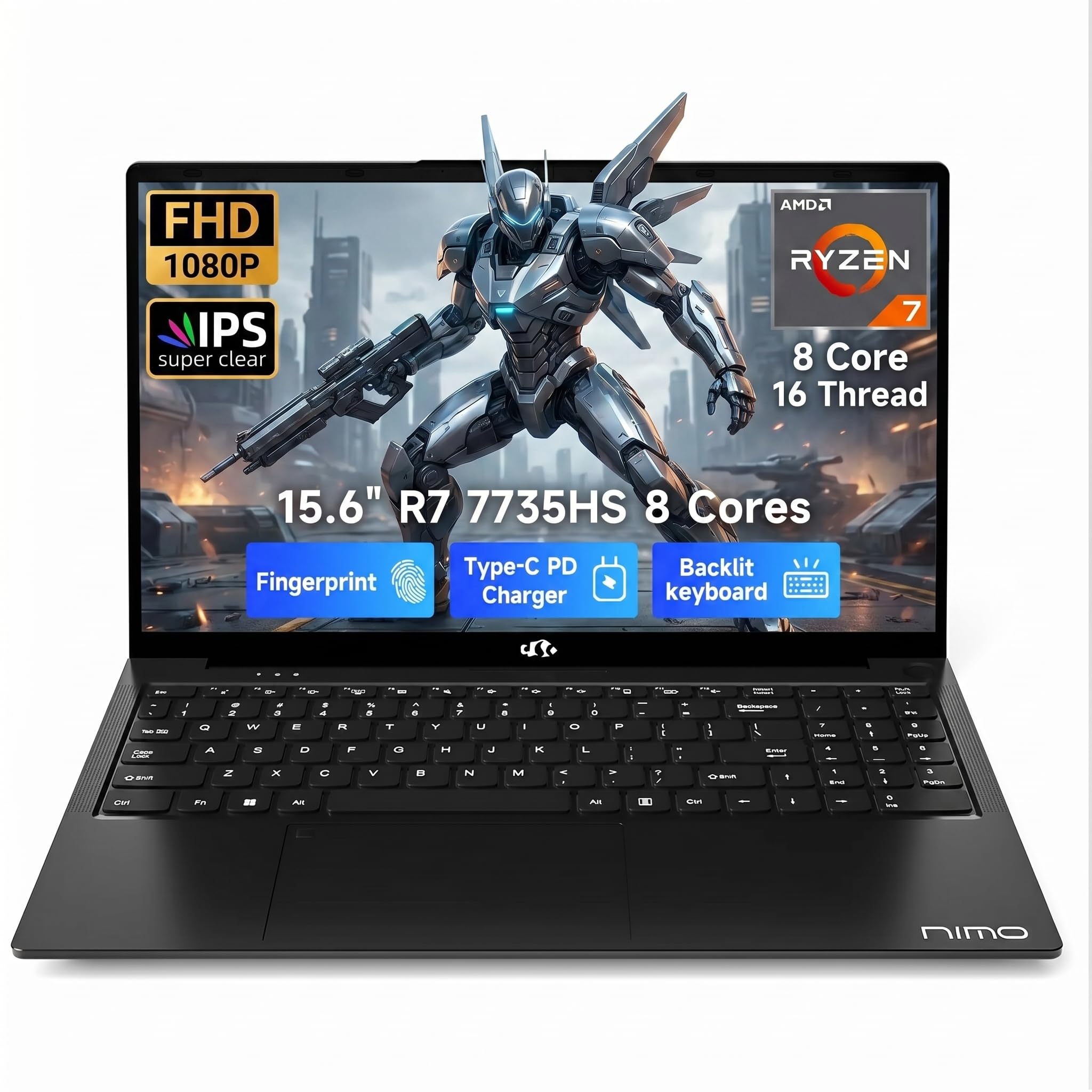 NIMO Gaming Laptop 15.6', AMD Ryzen 7 7735HS