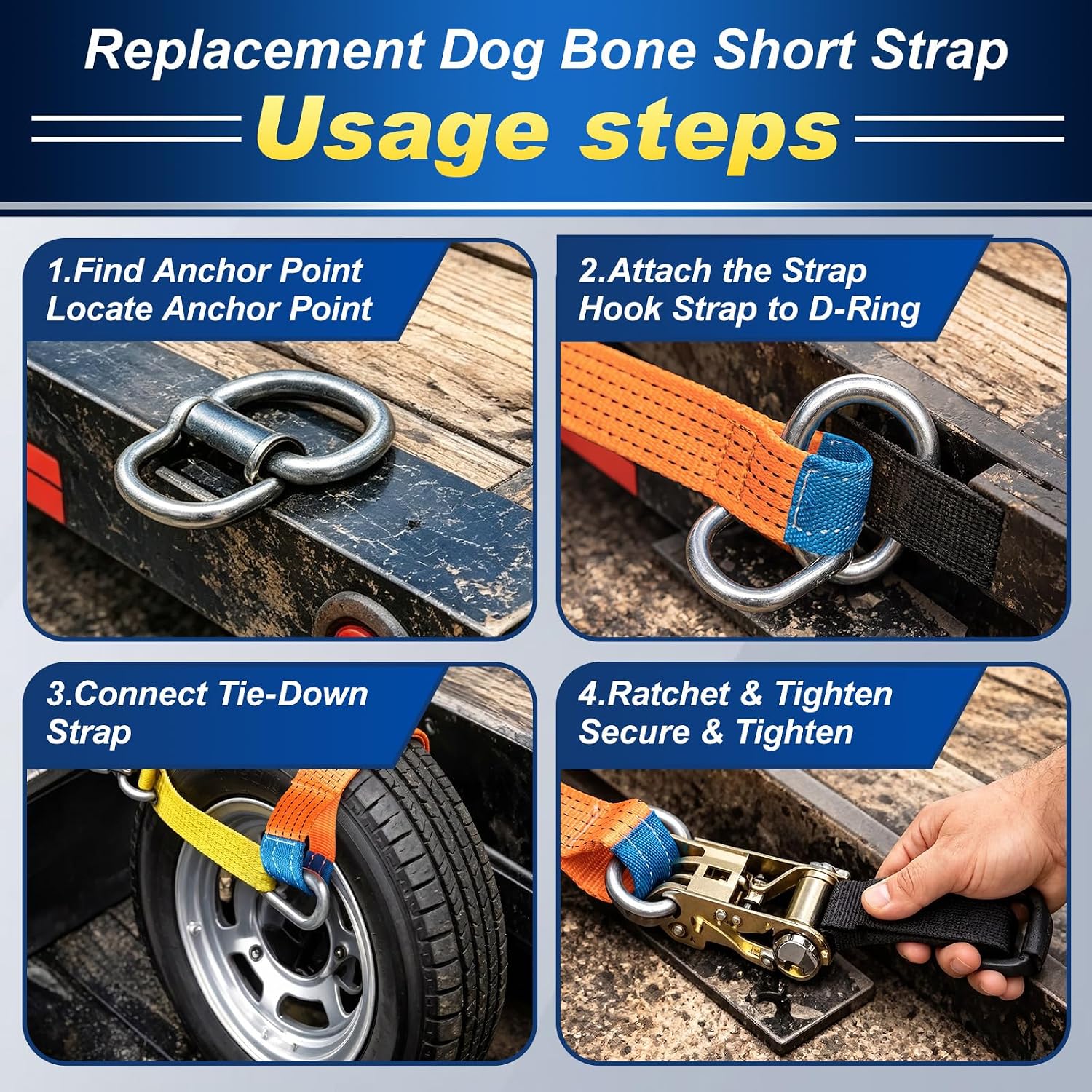 10 Pcs 2"x16" Replacement Dog Bone Short Strap Heavy-Duty 2-inch Car Tie Down Strap with Sewn Eyes Loop on Both Ends Compatible with 8-Point Car Tie Down Lasso for Tow Truck Accessory (Orange)