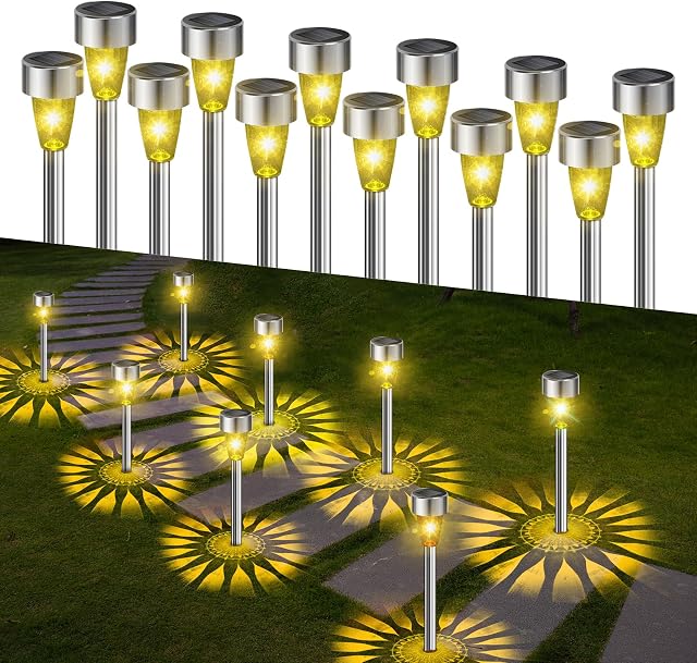 Fohil 12 Éclairage de jardin solaire, IP65 Lumières de sentier solaire imperméables, lumières d'éclairage de paysage solaire, lumière solaire extérieure pour la promenade extérieure Patio Lawn Décorations