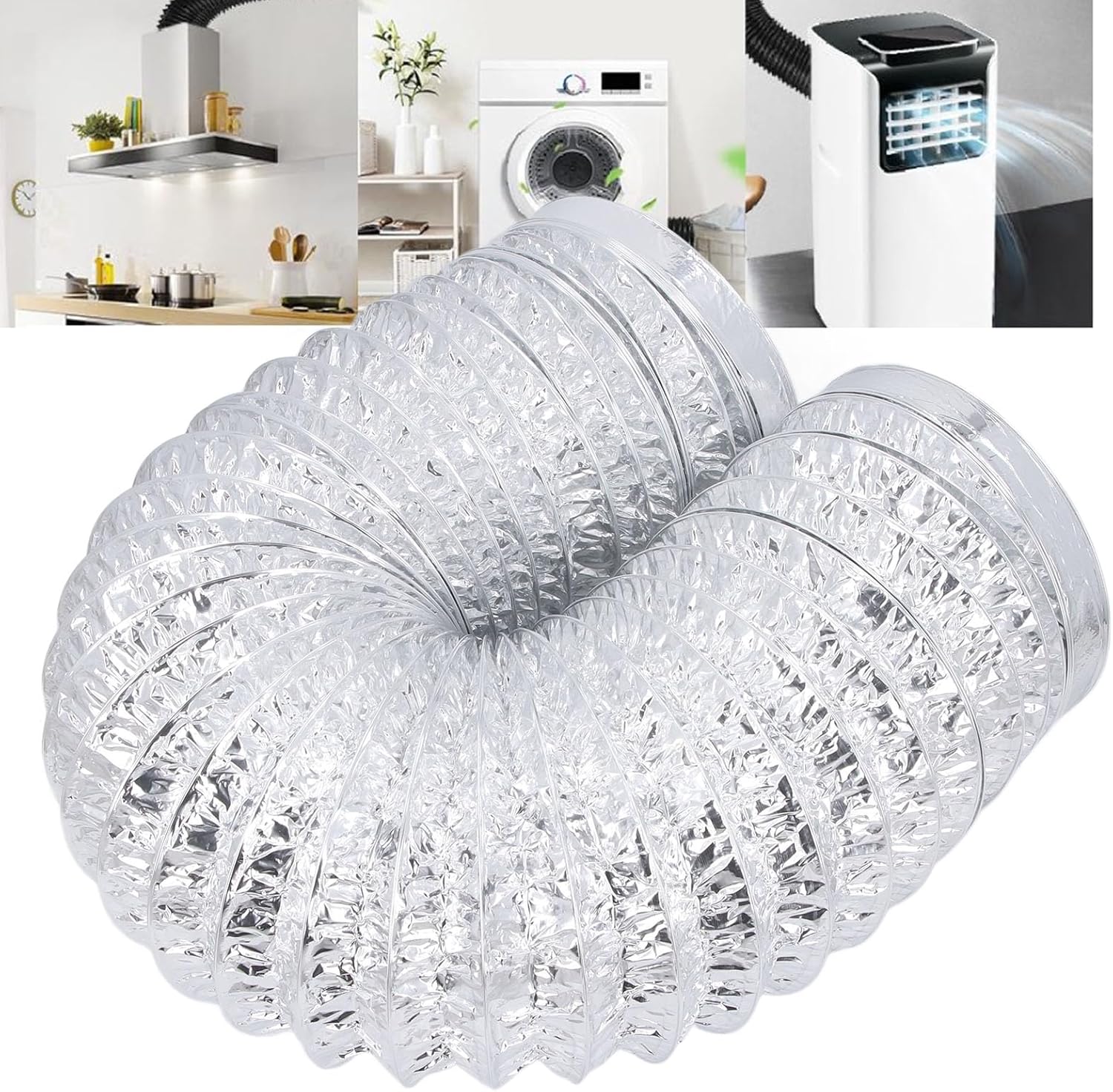 Dryer Vent Hose, Air Aluminum Foil Duct 7 Inch Diameter 6.56ft Length Thickened PVC Dryer Vent Fan Hose for Ventilation Heating Systems