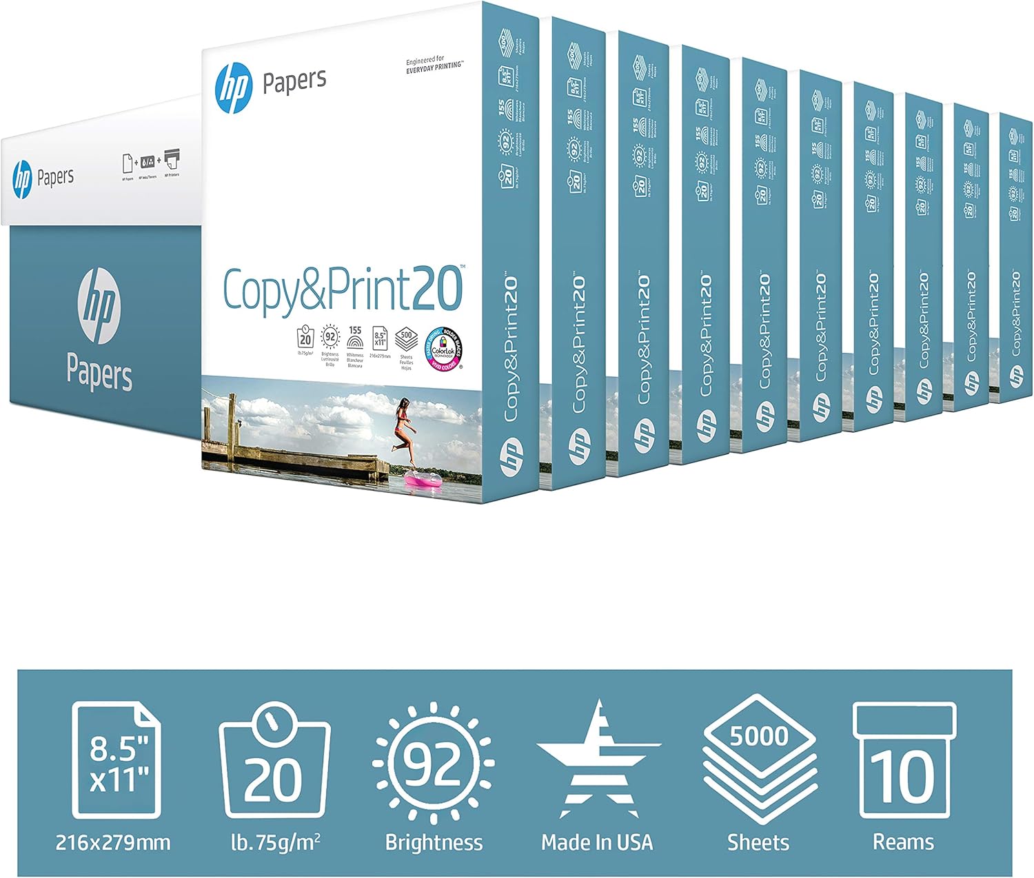 hp Printer Paper | 8.5 x 11 Paper | Copy &Print 20 lb | 10 Ream Case - 5,000 Sheets | 92 Bright | Made in USA - FSC Certified | 200060C : Everything Else